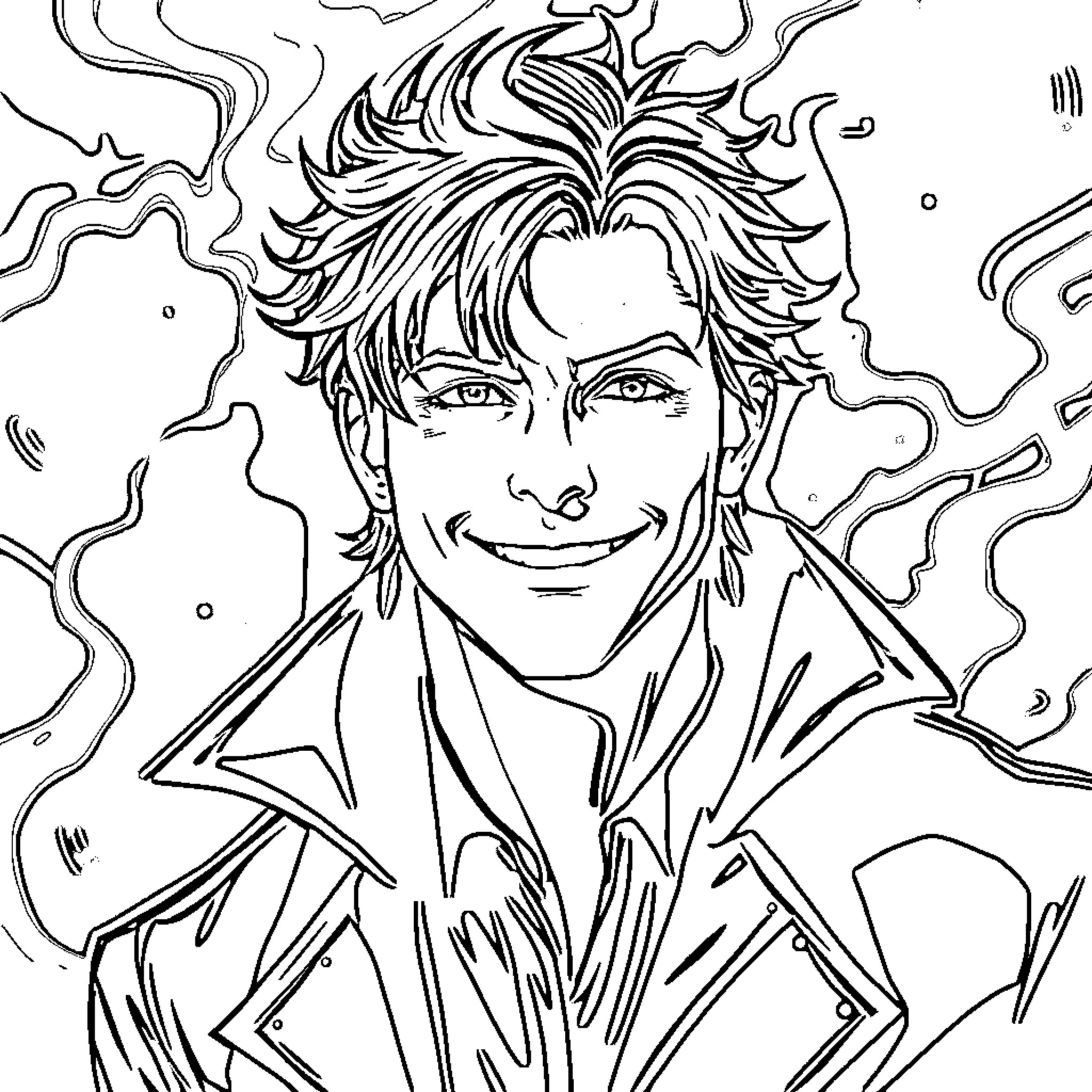 Kol Mikaelson's Charming Grin and Vibrant Persona Coloring Page (free black-and-white line drawing printable PDF for all, from beginners to advanced learners, including children, teens, adults, and seniors)
