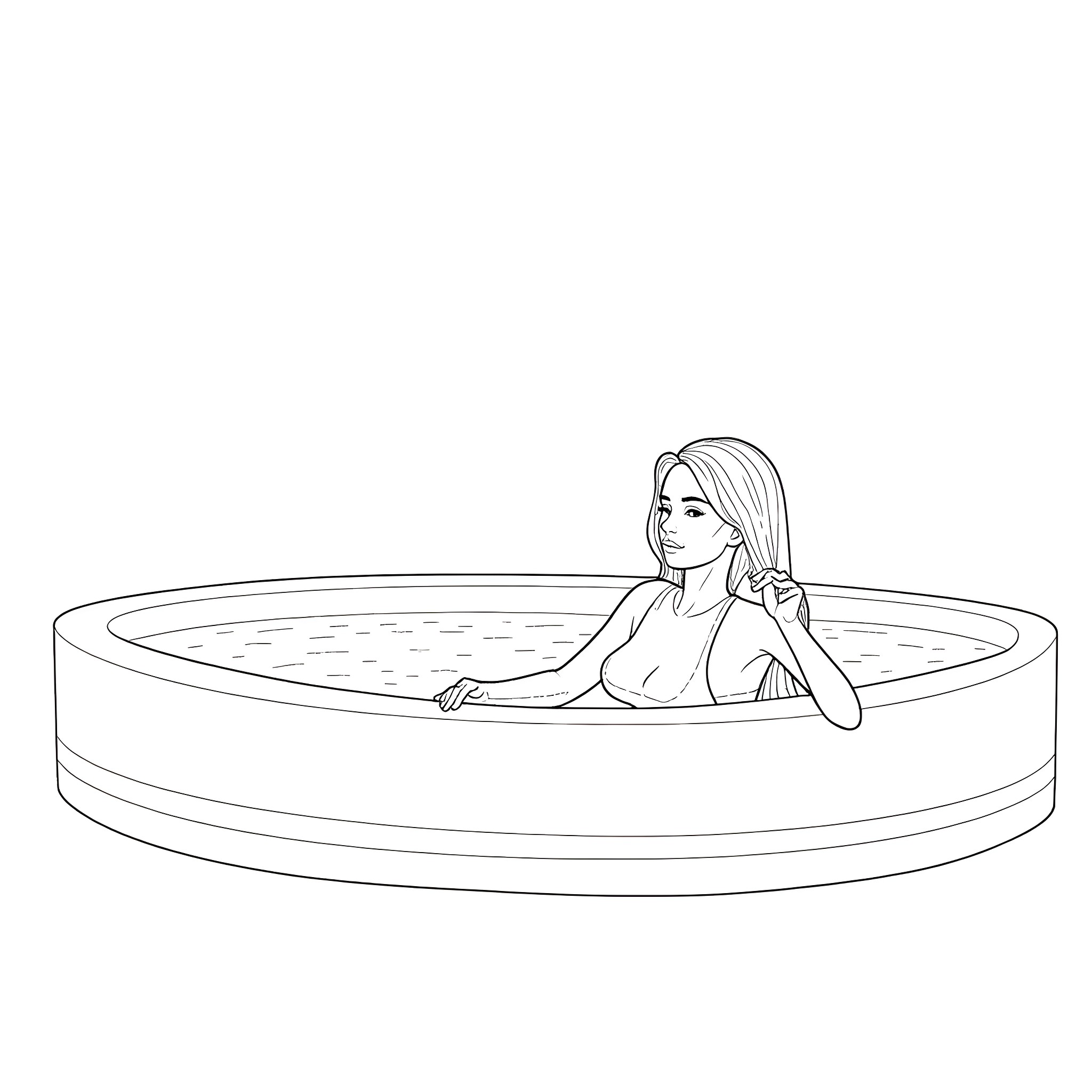 Woman relaxing in a bathtub Coloring Page (free black-and-white line drawing printable PDF for all, from beginners to advanced learners, including children, teens, adults, and seniors)