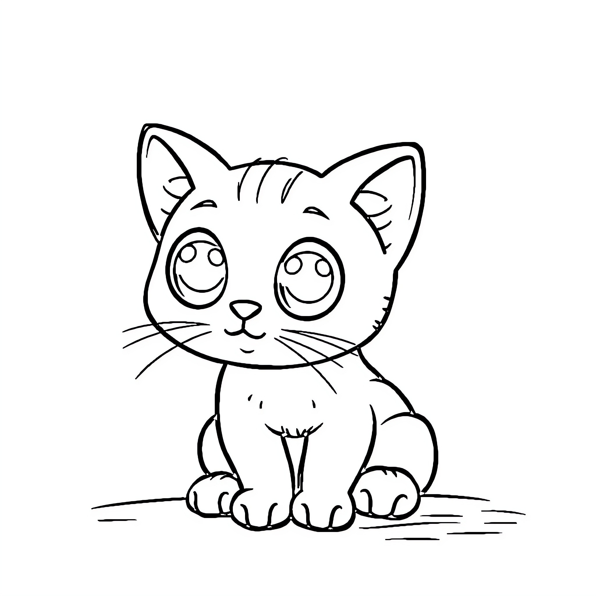 Cat in a Cheerful Mood Coloring Page (free black-and-white line drawing printable PDF for all, from beginners to advanced learners, including children, teens, adults, and seniors)