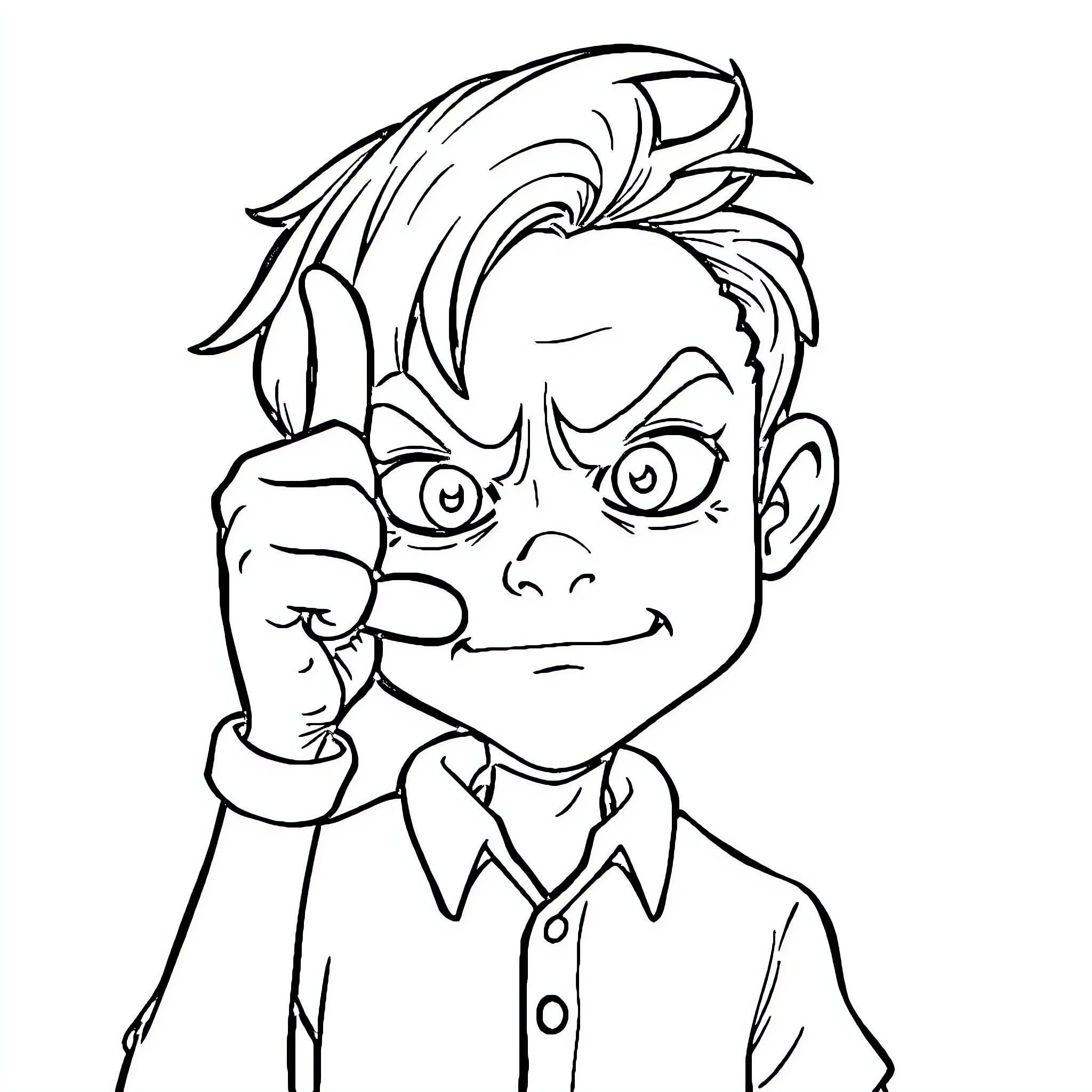 Character making a funny face in a suit Coloring Page (free black-and-white line drawing printable PDF for all, from beginners to advanced learners, including children, teens, adults, and seniors)