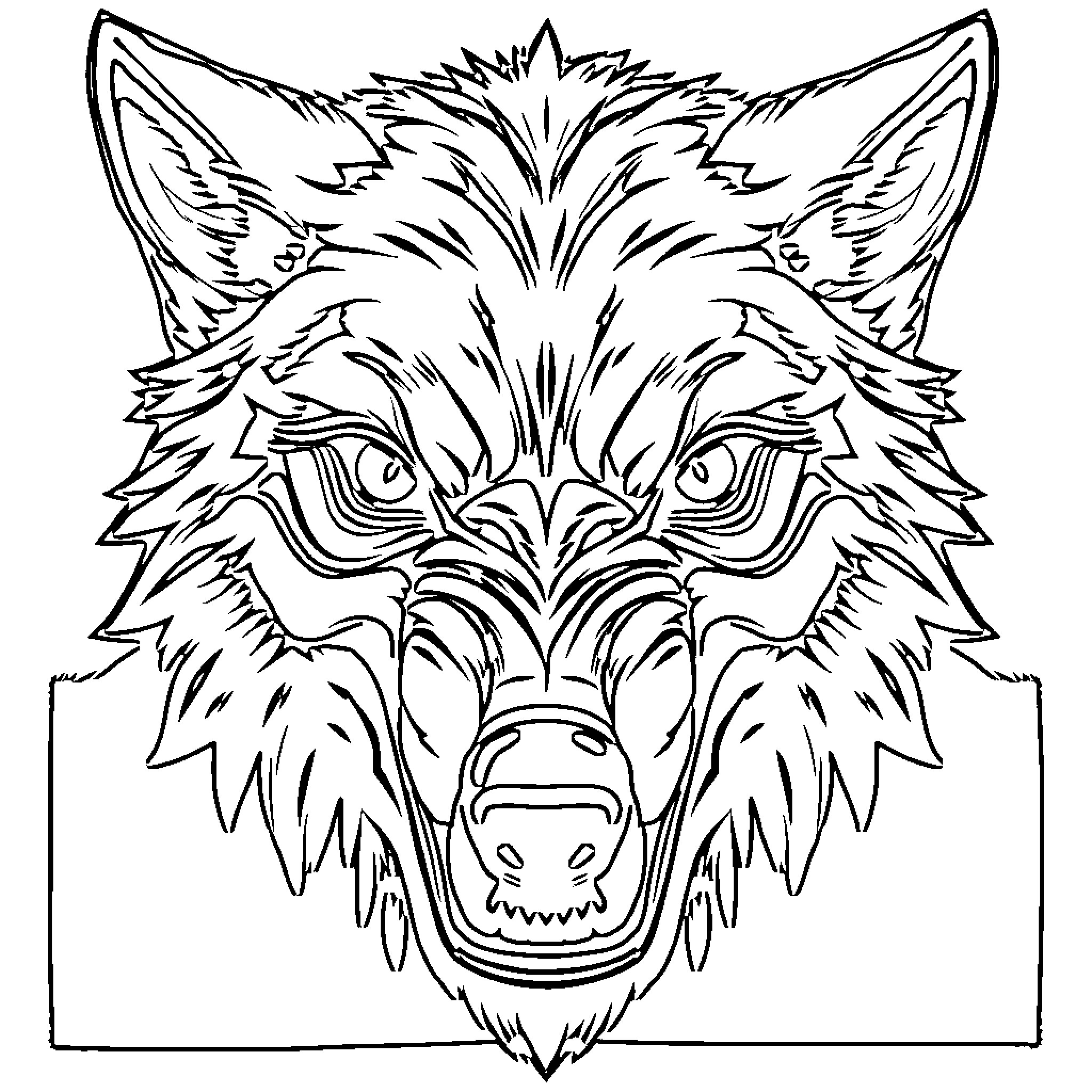Wolf face with fierce expression Coloring Page (free black-and-white line drawing printable PDF for all, from beginners to advanced learners, including children, teens, adults, and seniors)