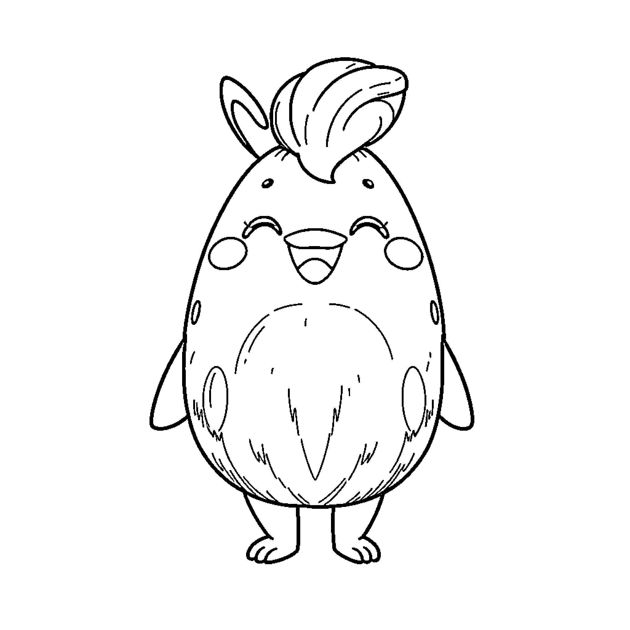 Gomiluigui Cheerful Penguin Character Coloring Page (free black-and-white line drawing printable PDF for all, from beginners to advanced learners, including children, teens, adults, and seniors)
