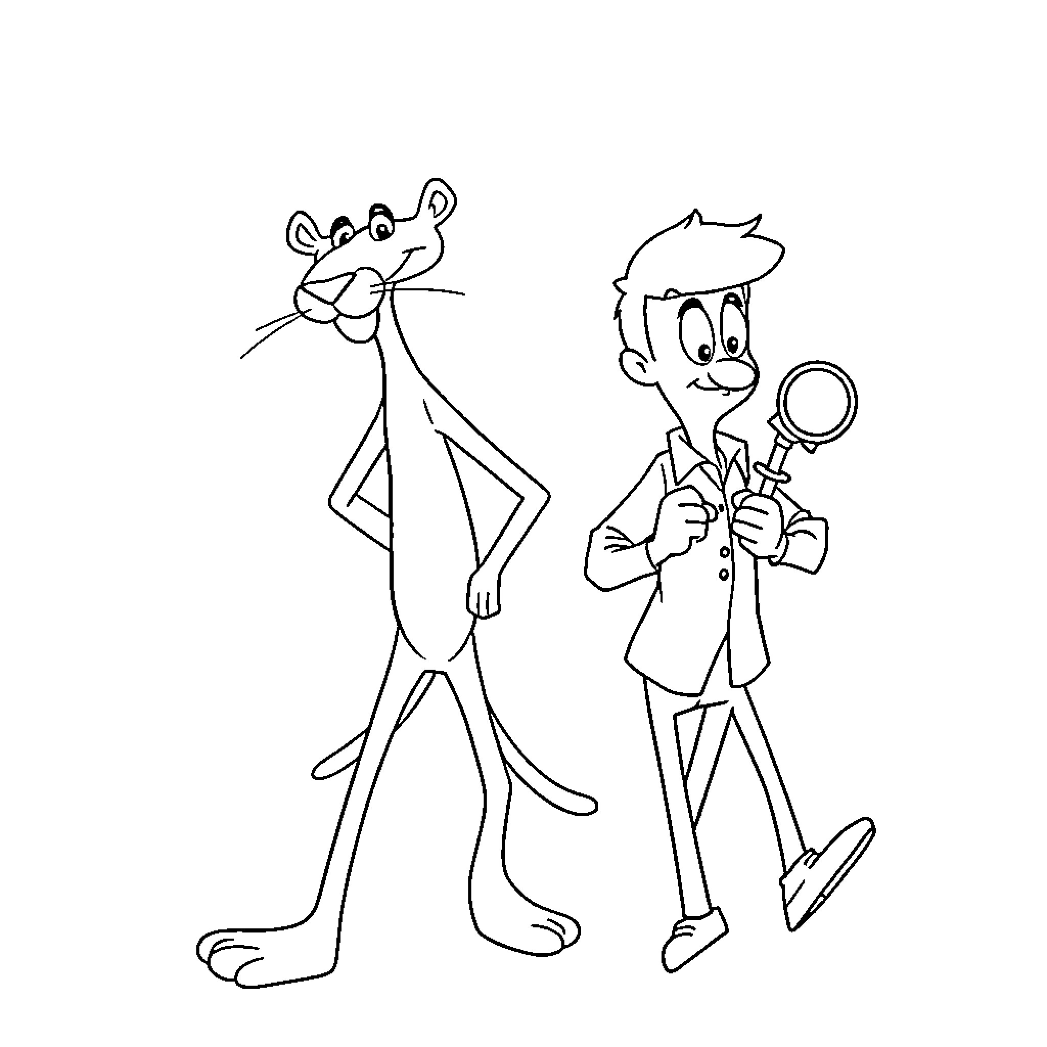 Panther and Man in Formal Attire Coloring Page (free black-and-white line drawing printable PDF for all, from beginners to advanced learners, including children, teens, adults, and seniors)