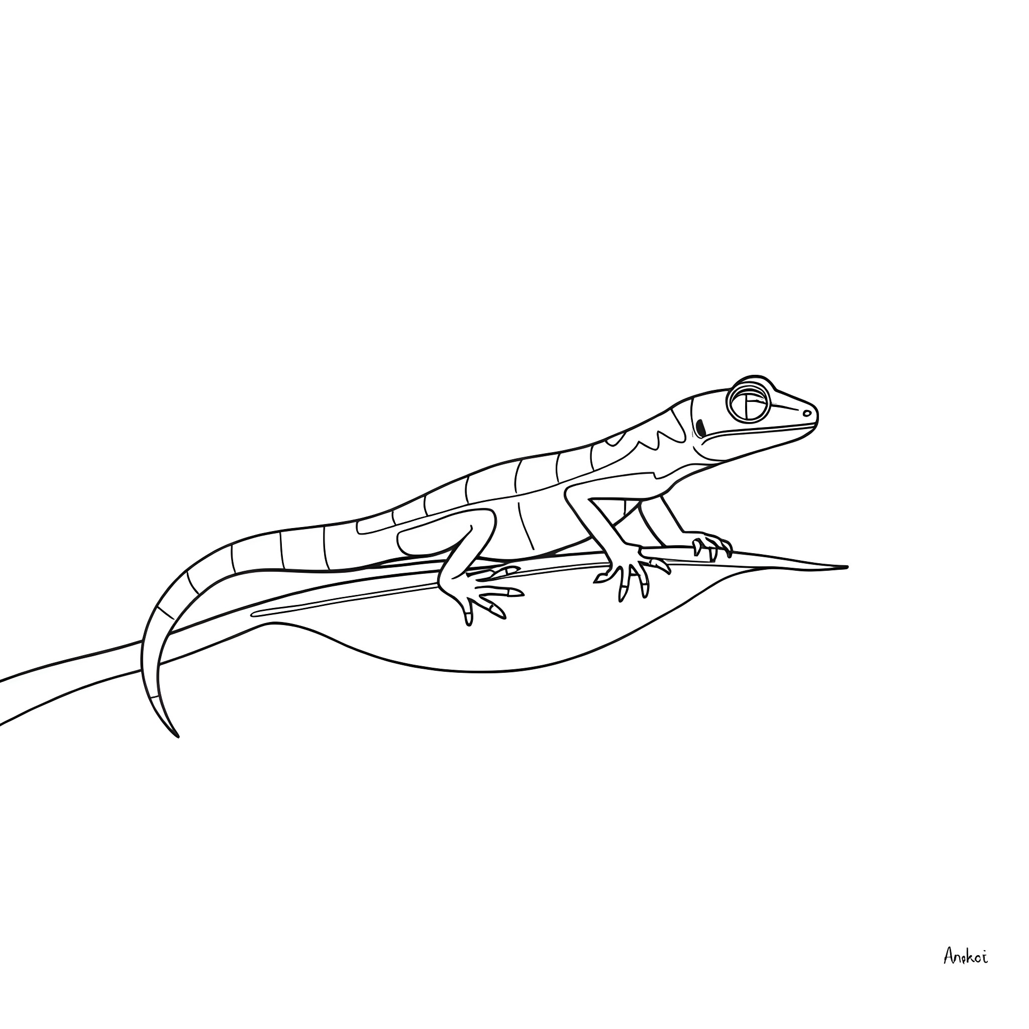 Emerald Tree Skink exploring the environment Coloring Page (free black-and-white line drawing printable PDF for all, from beginners to advanced learners, including children, teens, adults, and seniors)