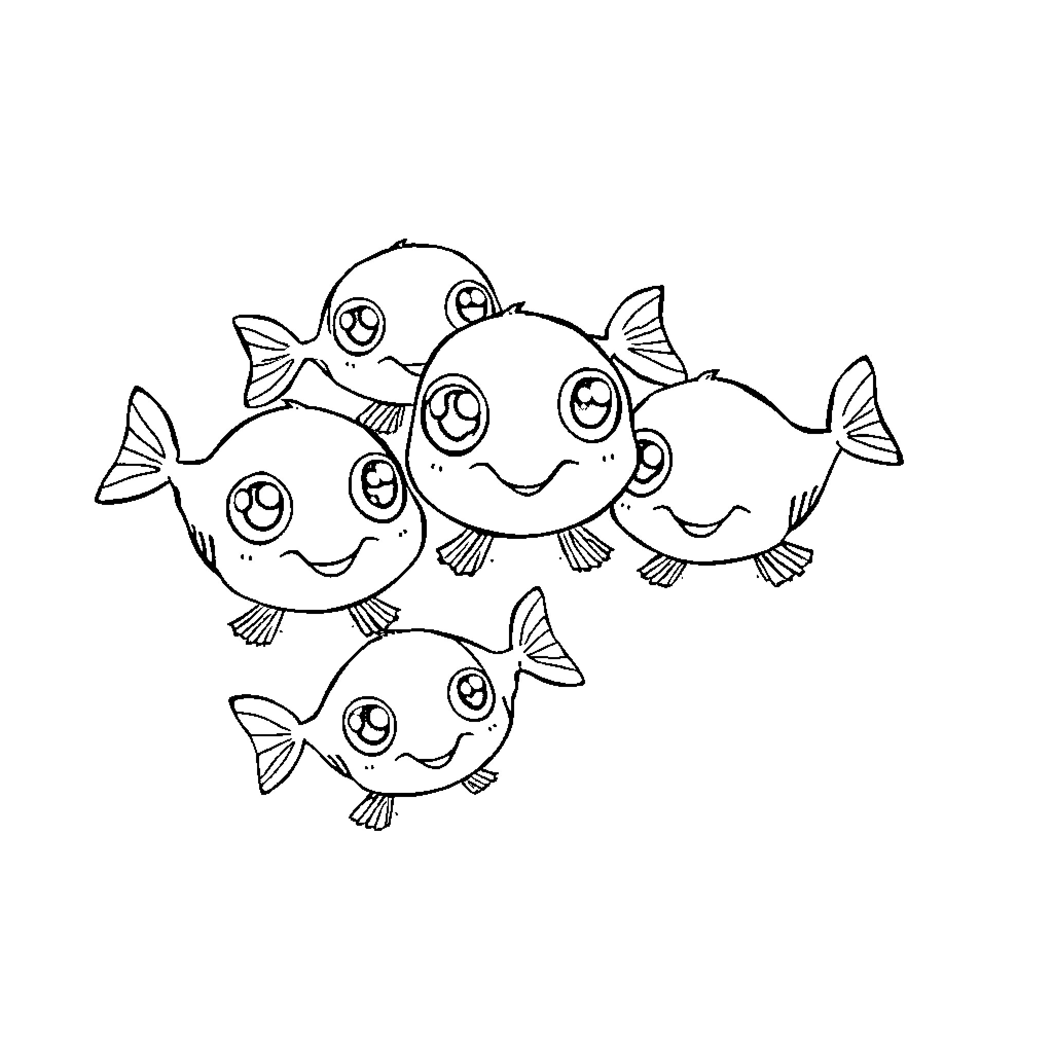 Krill swimming happily together Coloring Page (free black-and-white line drawing printable PDF for all, from beginners to advanced learners, including children, teens, adults, and seniors)