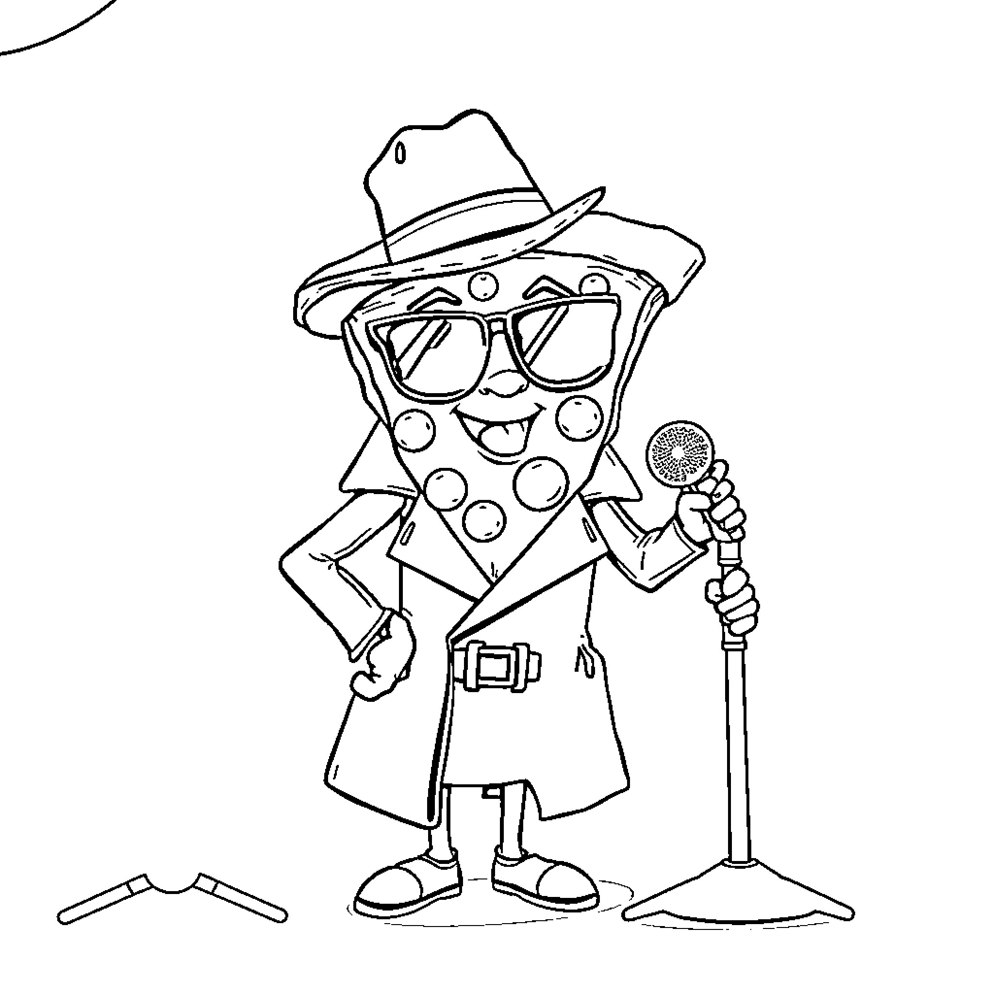 Pizza Detective in Disguise Coloring Page (free black-and-white line drawing printable PDF for all, from beginners to advanced learners, including children, teens, adults, and seniors)