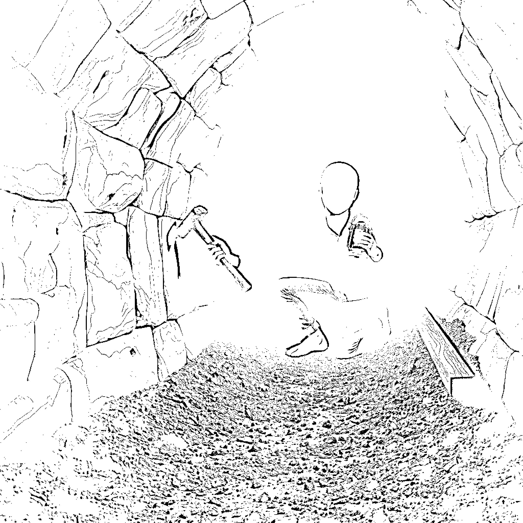 Mannequin Explores Desolate Landscape Coloring Page (free black-and-white line drawing printable PDF for all, from beginners to advanced learners, including children, teens, adults, and seniors)