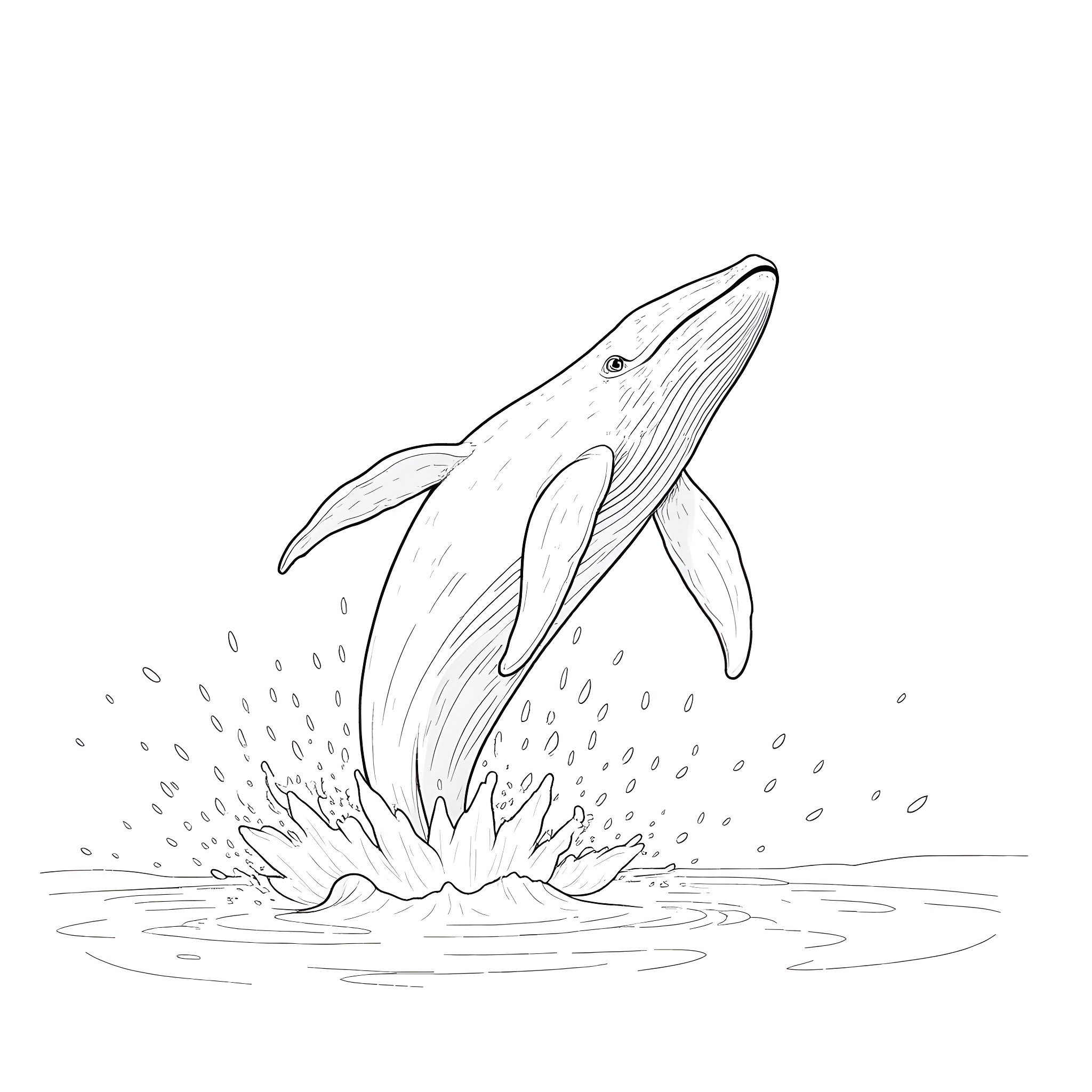 Whale leaping out of the water Coloring Page (free black-and-white line drawing printable PDF for all, from beginners to advanced learners, including children, teens, adults, and seniors)
