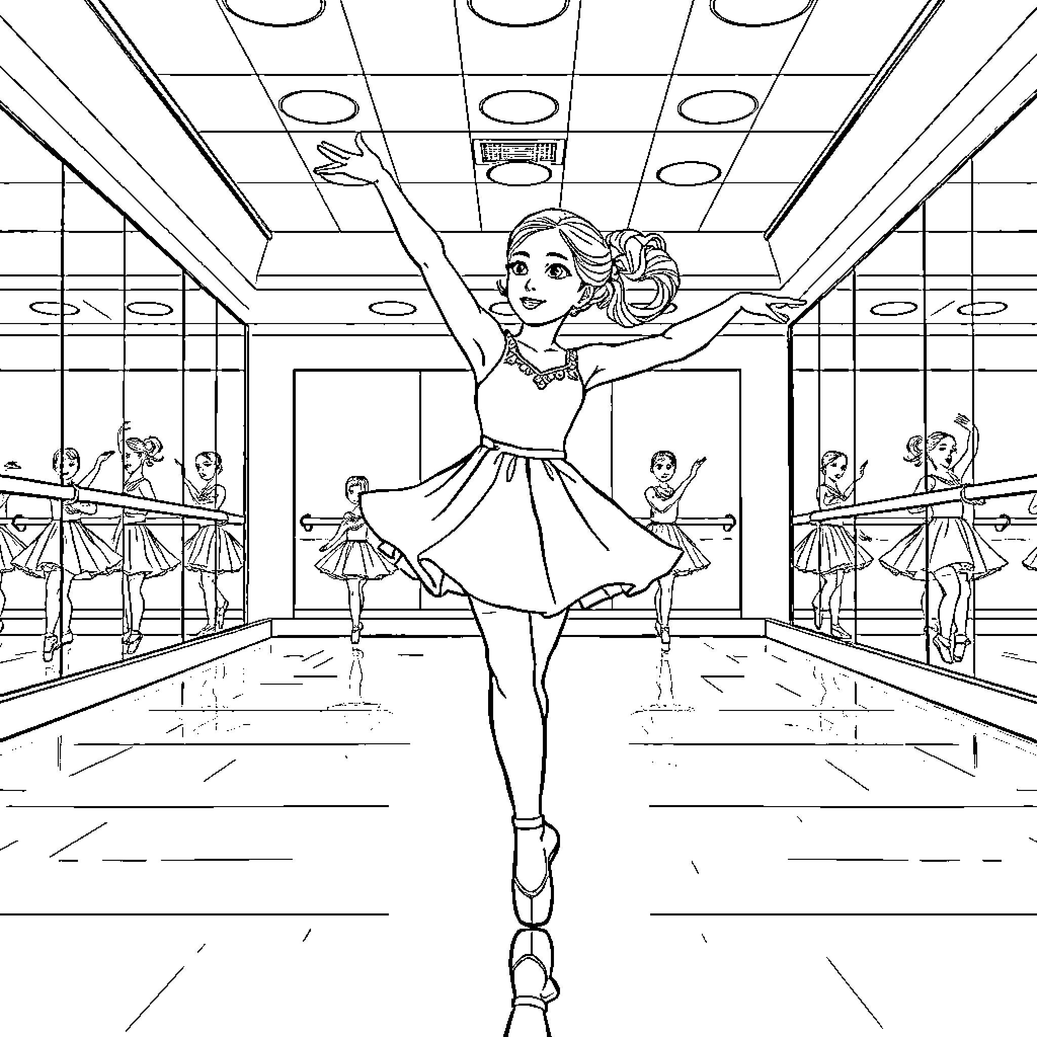 Rumi's Dance Performance in Elegant Attire Coloring Page (free black-and-white line drawing printable PDF for all, from beginners to advanced learners, including children, teens, adults, and seniors)