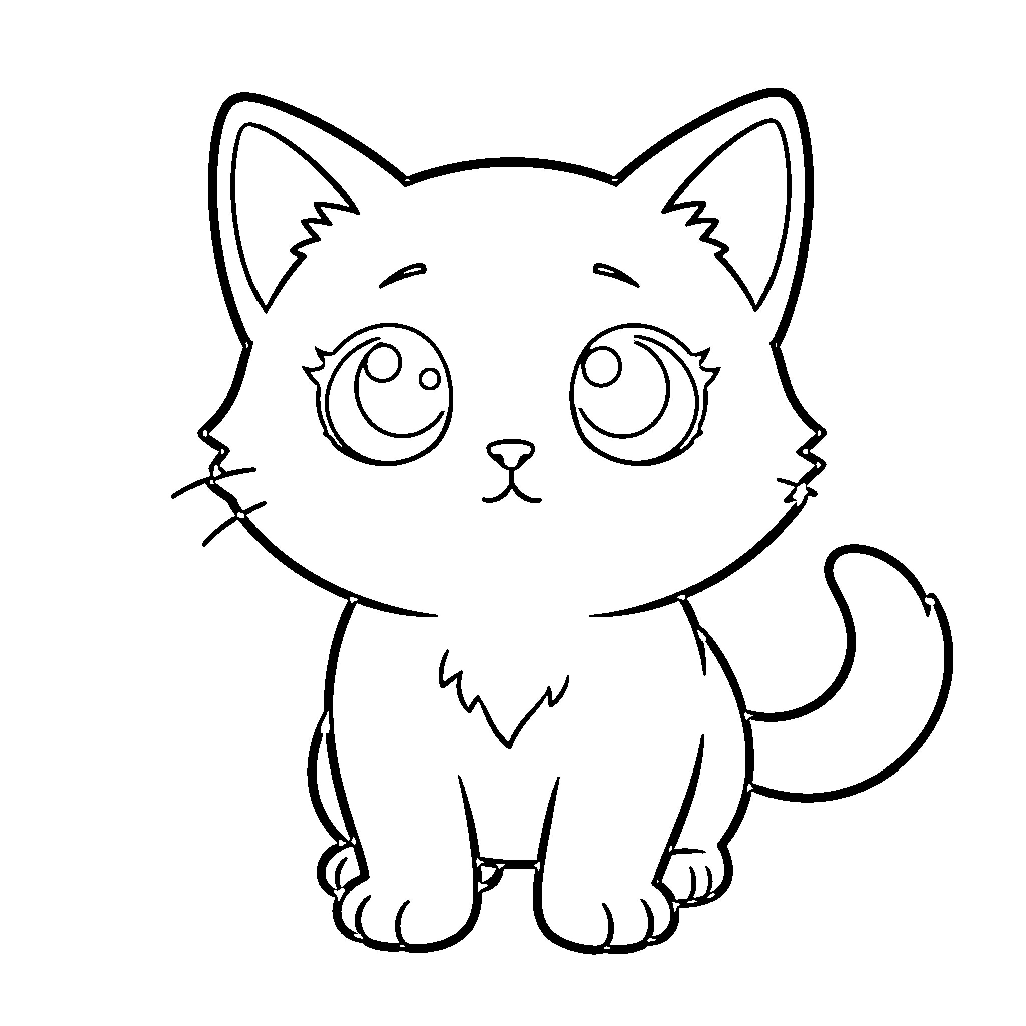 Kitten with adorable expression Coloring Page (free black-and-white line drawing printable PDF for all, from beginners to advanced learners, including children, teens, adults, and seniors)