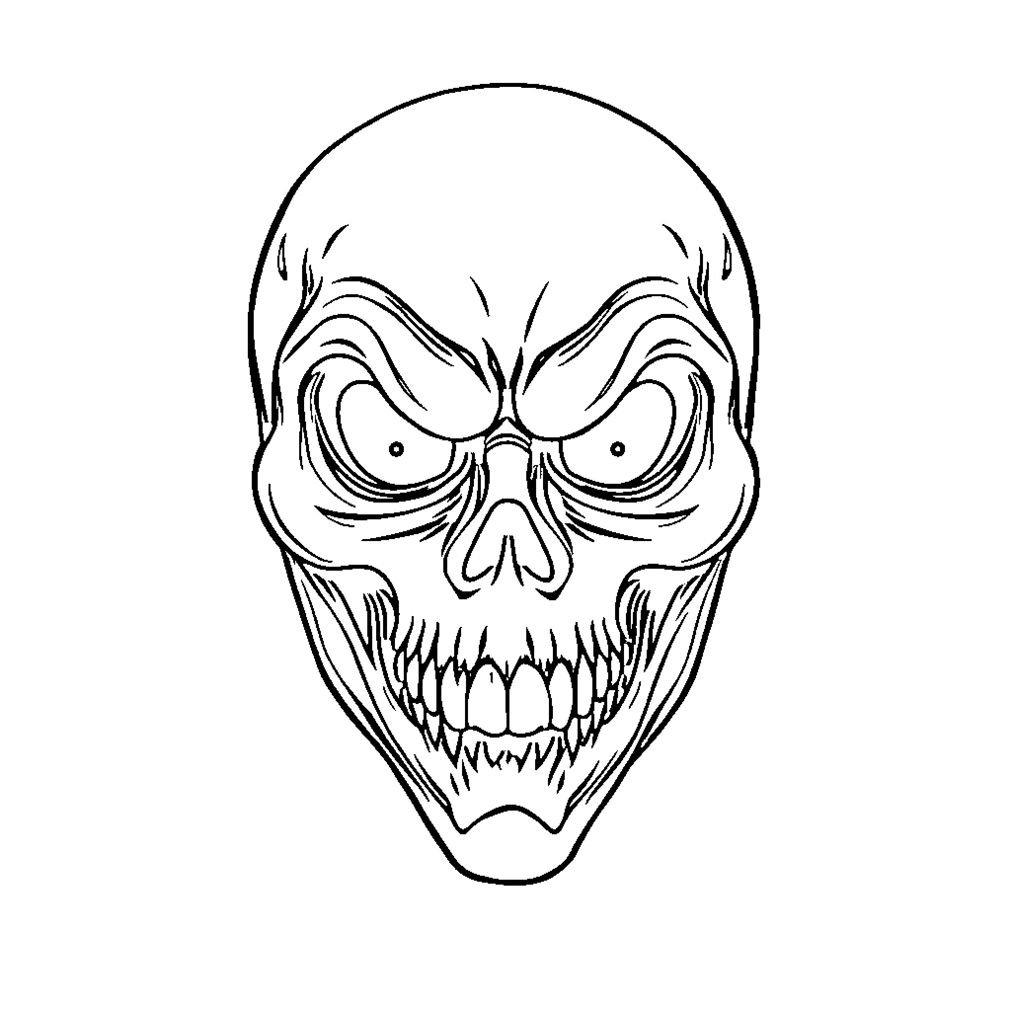Halloween Mask with Scary Facial Expression Coloring Page (free black-and-white line drawing printable PDF for all, from beginners to advanced learners, including children, teens, adults, and seniors)