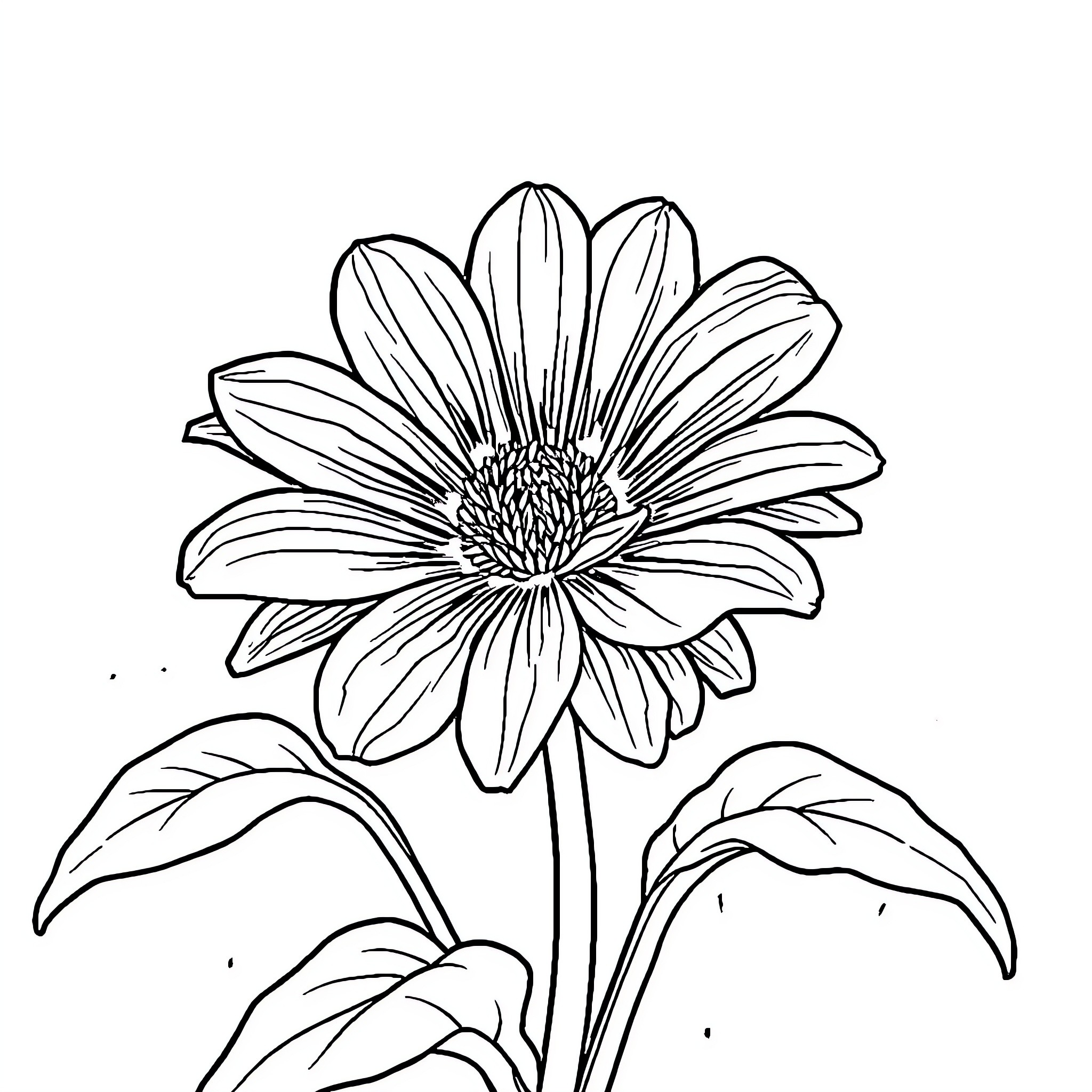 Flower blooming with detailed petals Coloring Page (free black-and-white line drawing printable PDF for all, from beginners to advanced learners, including children, teens, adults, and seniors)