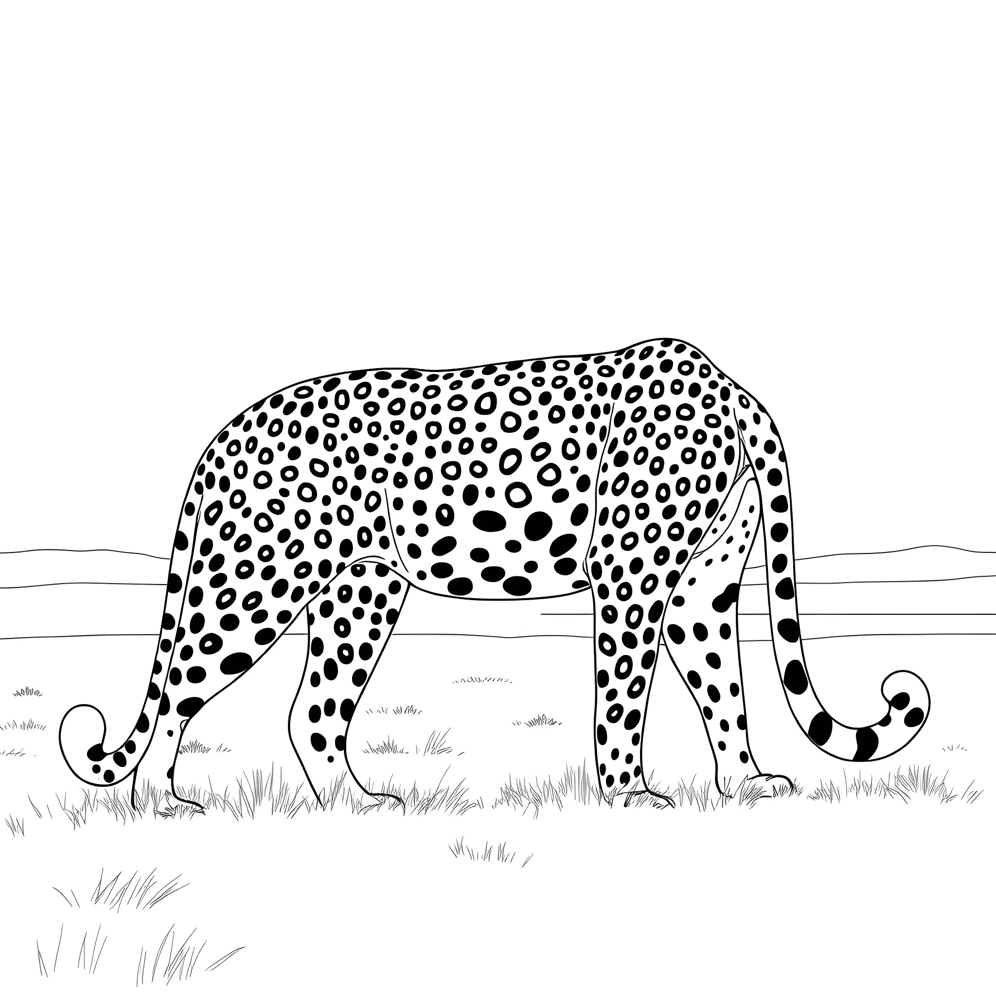 Leopard stalking prey in the wild Coloring Page (free black-and-white line drawing printable PDF for all, from beginners to advanced learners, including children, teens, adults, and seniors)
