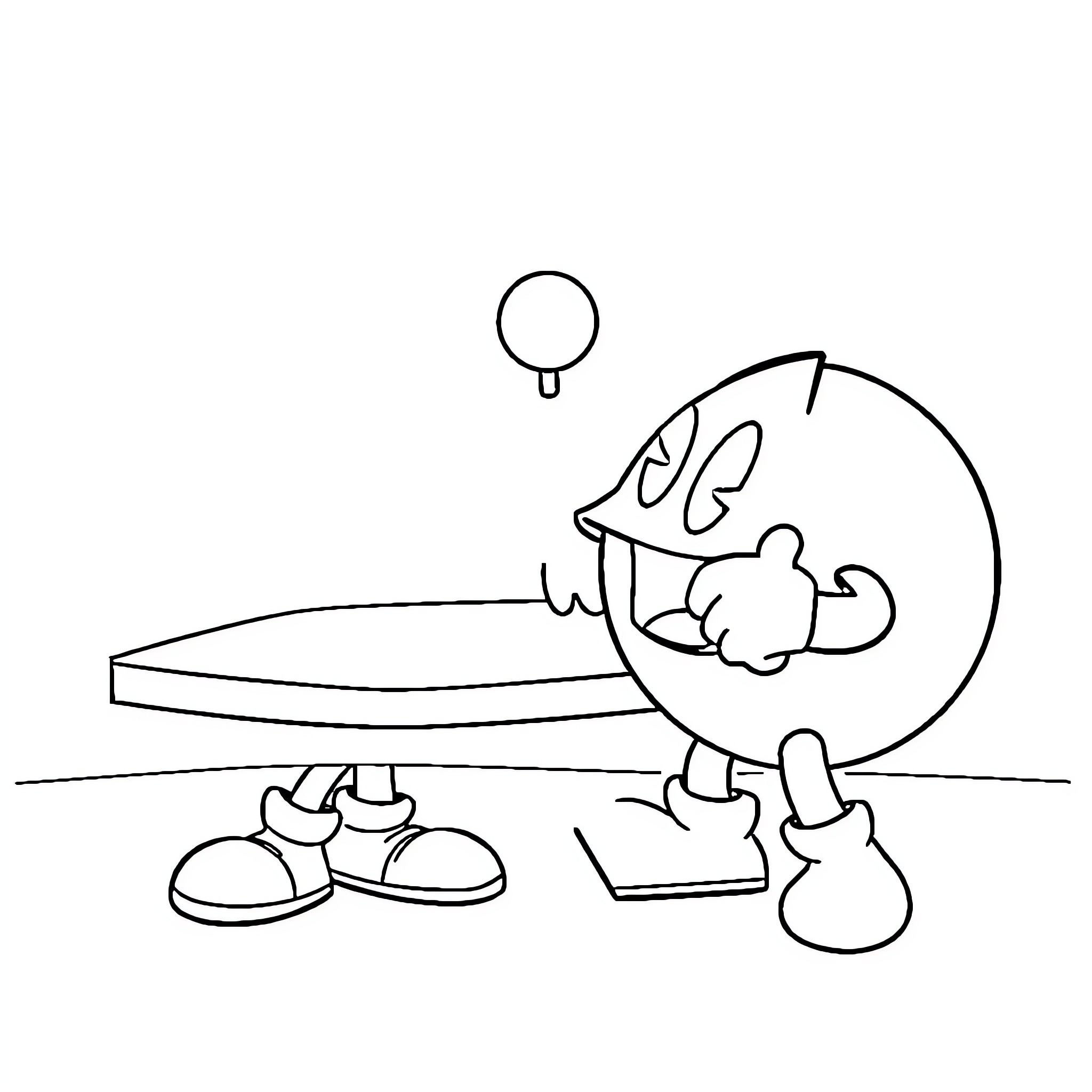 Pac-Man running and jumping with determination Coloring Page (free black-and-white line drawing printable PDF for all, from beginners to advanced learners, including children, teens, adults, and seniors)