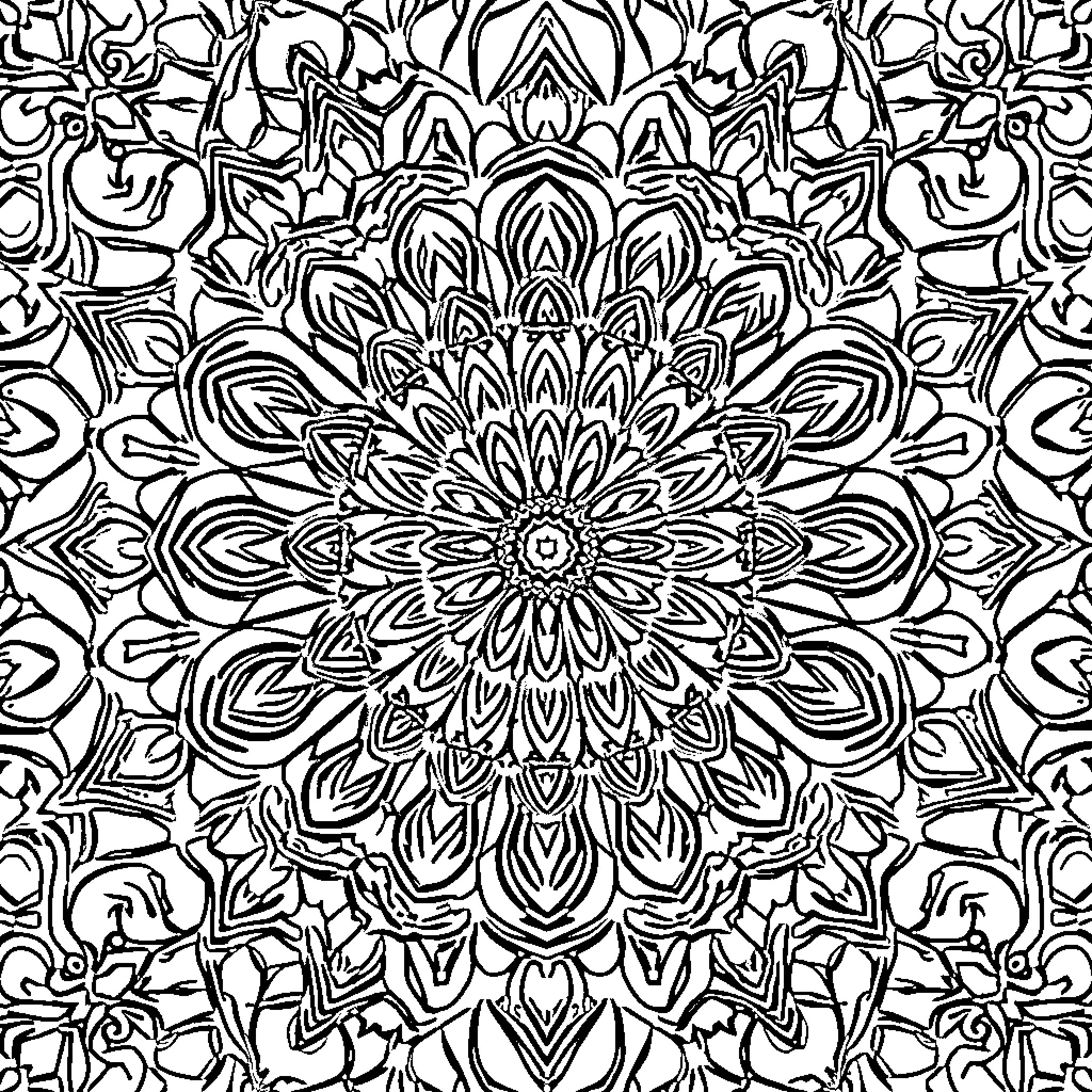 Mandala of intricate floral patterns Coloring Page (free black-and-white line drawing printable PDF for all, from beginners to advanced learners, including children, teens, adults, and seniors)