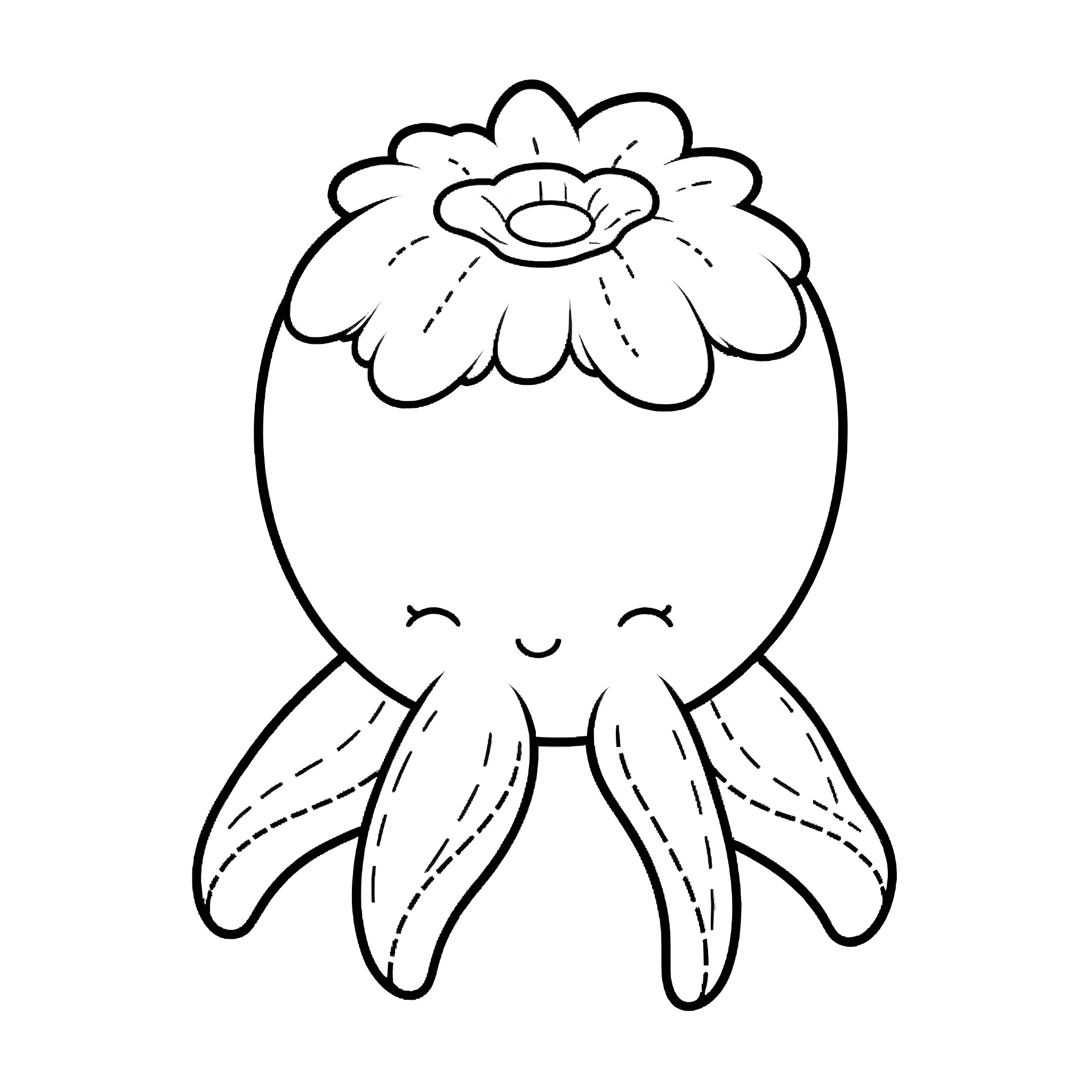 Blueberry character with closed eyes Coloring Page (free black-and-white line drawing printable PDF for all, from beginners to advanced learners, including children, teens, adults, and seniors)