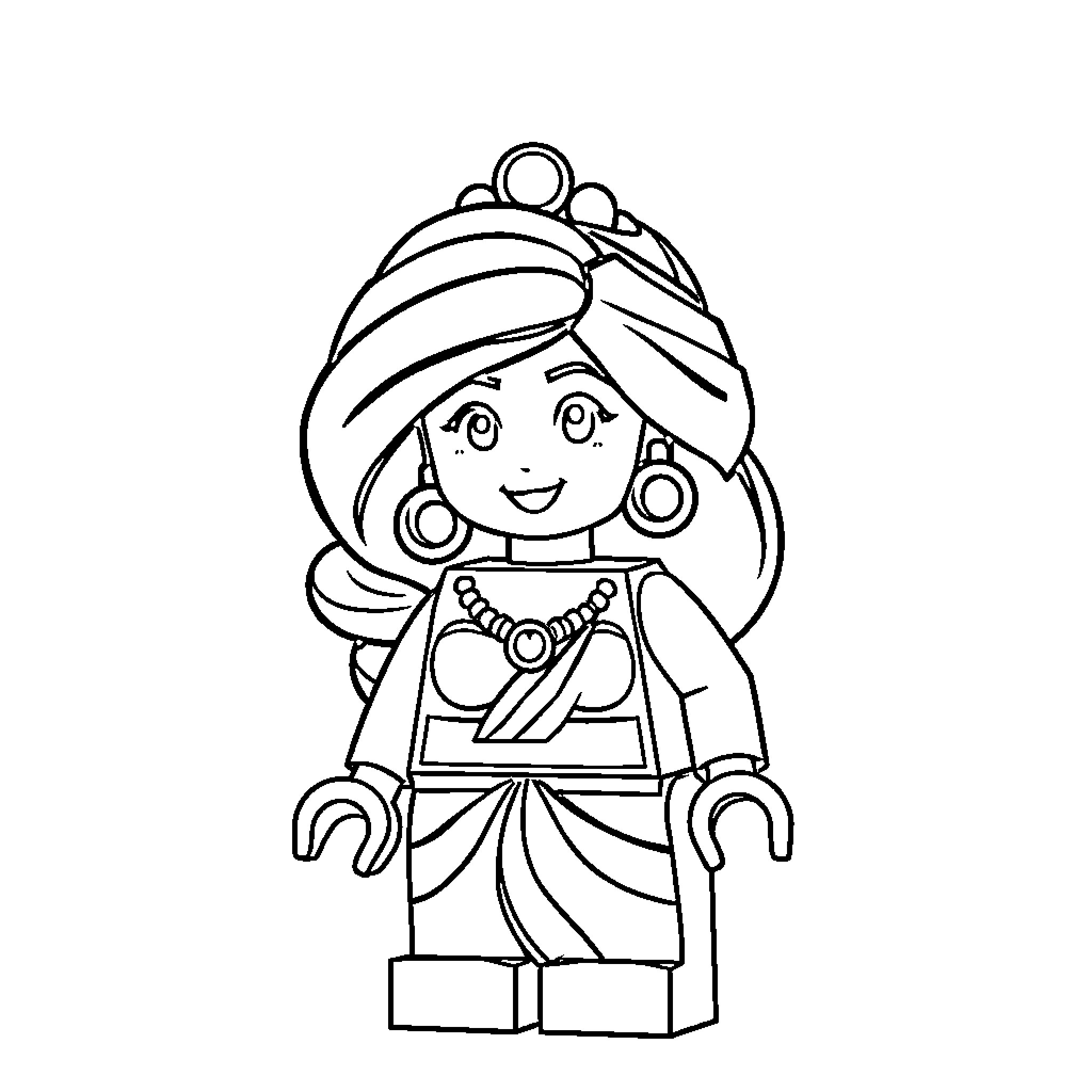 Jasmine in her iconic outfit Coloring Page (free black-and-white line drawing printable PDF for all, from beginners to advanced learners, including children, teens, adults, and seniors)