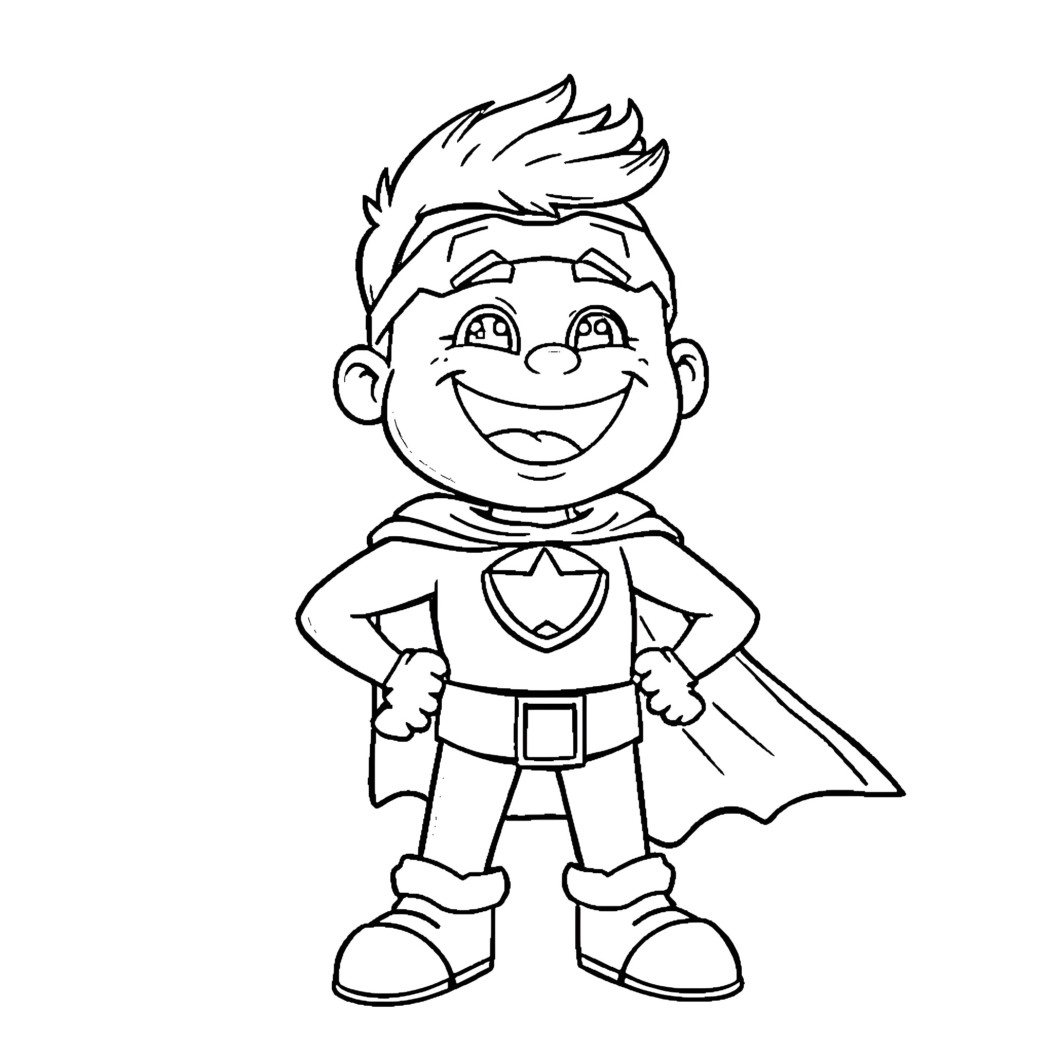 Bluey dressed up as a superhero Coloring Page (free black-and-white line drawing printable PDF for all, from beginners to advanced learners, including children, teens, adults, and seniors)
