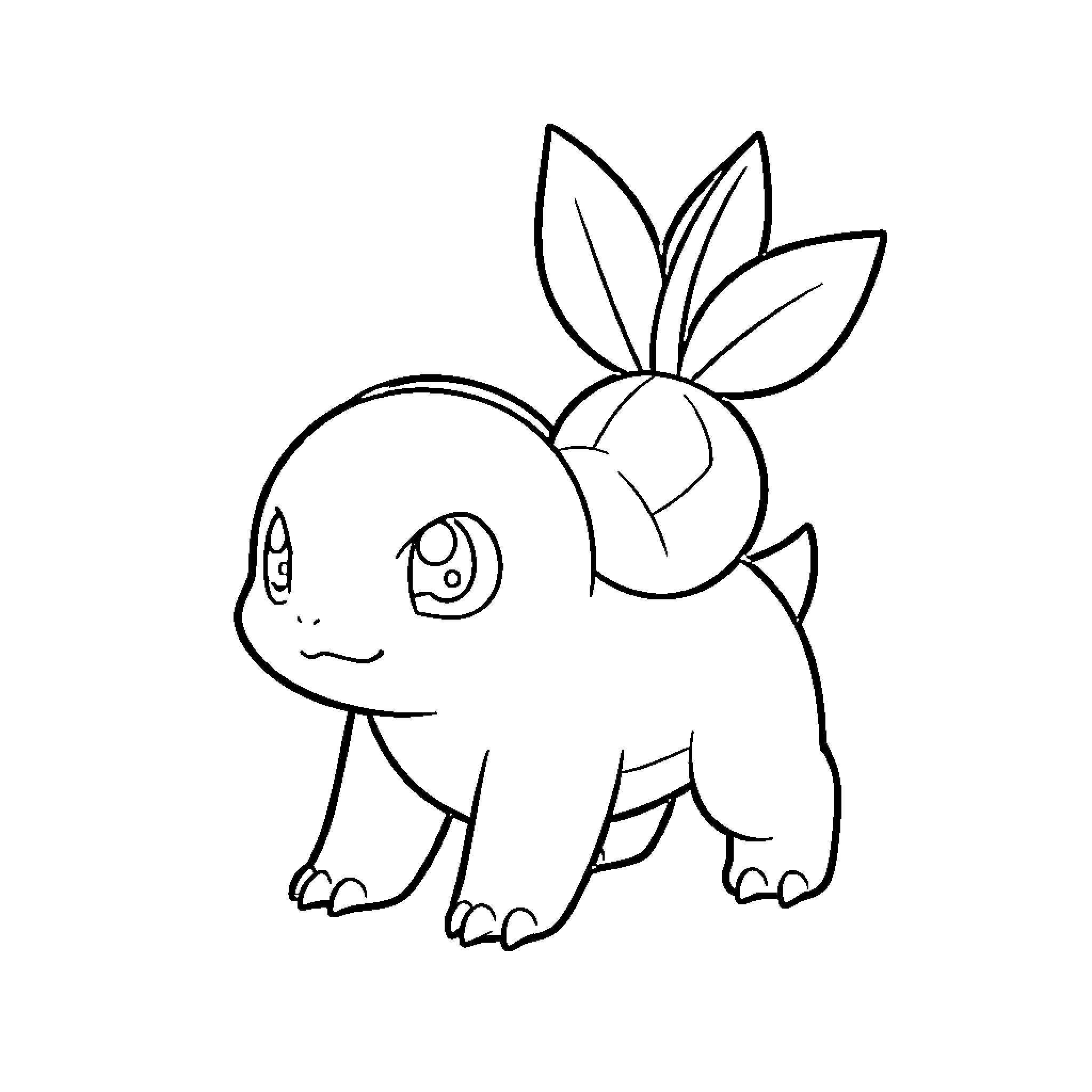 Bulbasaur standing with a cute expression Coloring Page (free black-and-white line drawing printable PDF for all, from beginners to advanced learners, including children, teens, adults, and seniors)