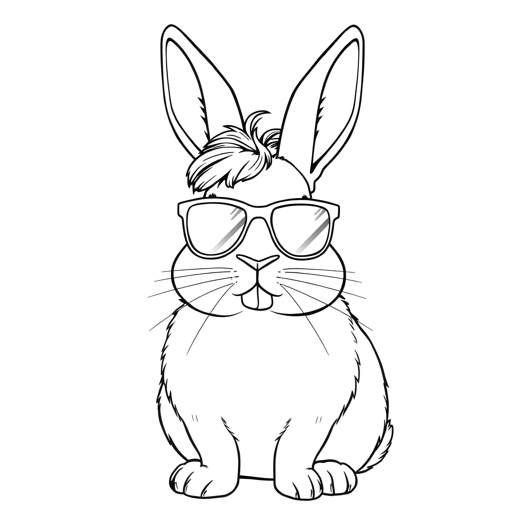 Rabbit wearing stylish sunglasses Coloring Page (free black-and-white line drawing printable PDF for all, from beginners to advanced learners, including children, teens, adults, and seniors)