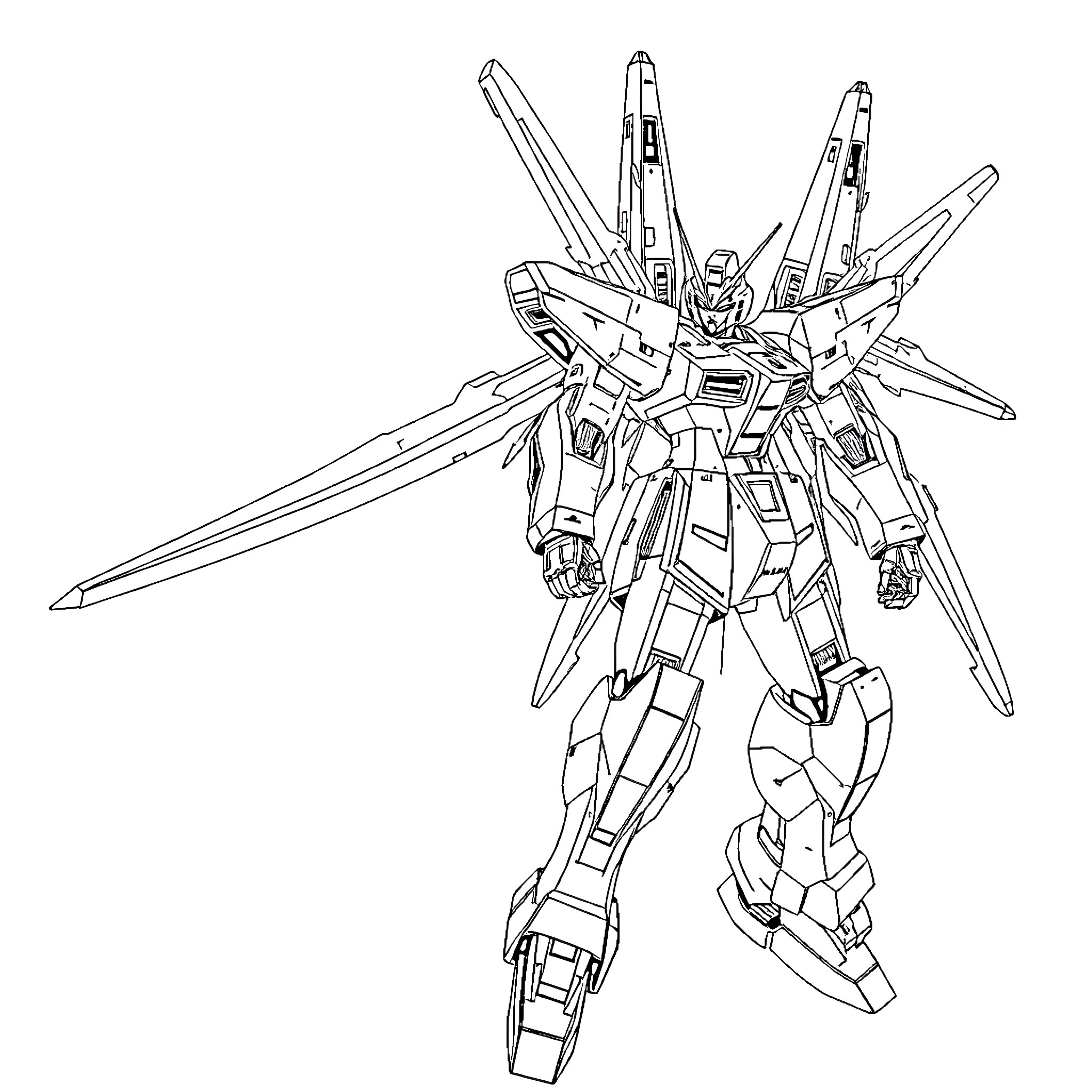 Wing Gundam in Fierce Combat Pose Coloring Page (free black-and-white line drawing printable PDF for all, from beginners to advanced learners, including children, teens, adults, and seniors)