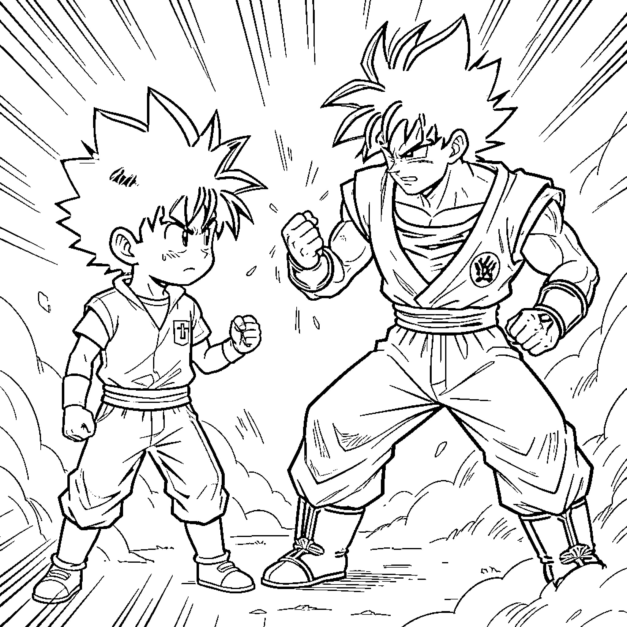 Izuku confronts a formidable foe in fierce battle Coloring Page (free black-and-white line drawing printable PDF for all, from beginners to advanced learners, including children, teens, adults, and seniors)
