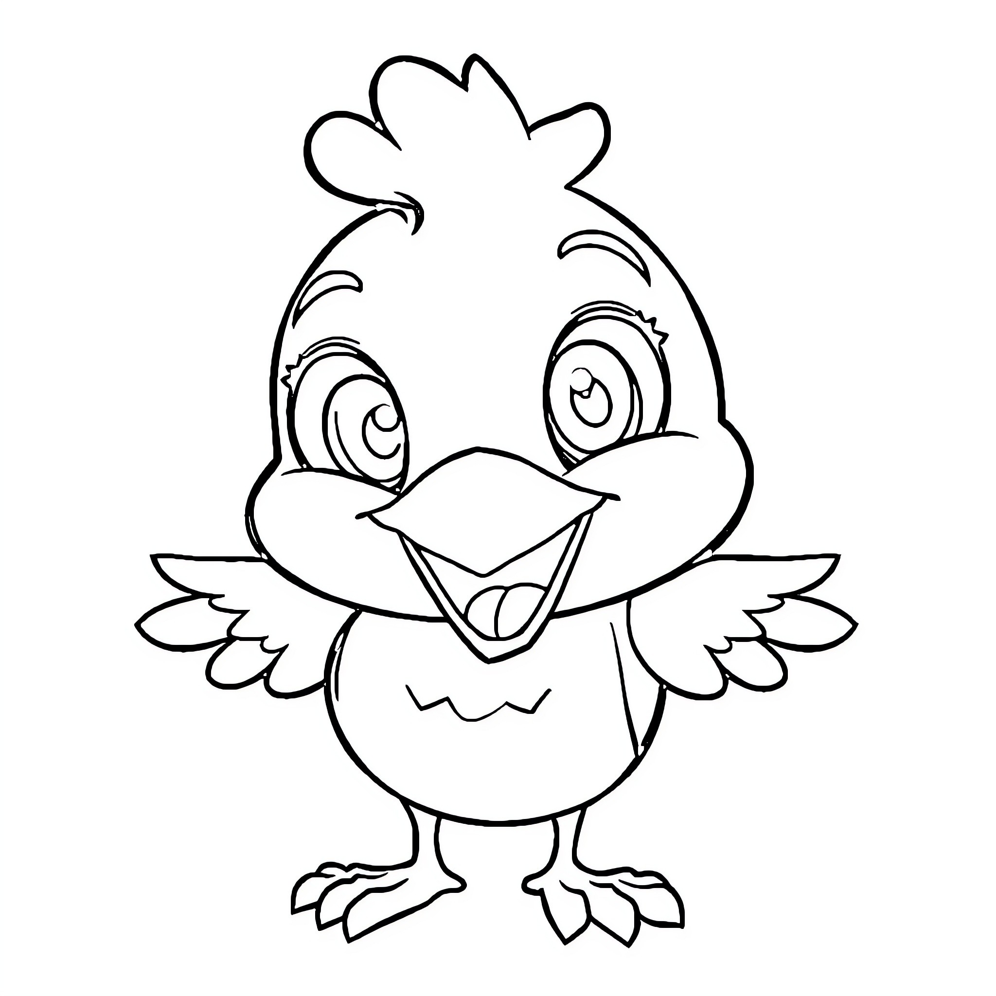 Bird with Playful Expression Coloring Page (free black-and-white line drawing printable PDF for all, from beginners to advanced learners, including children, teens, adults, and seniors)