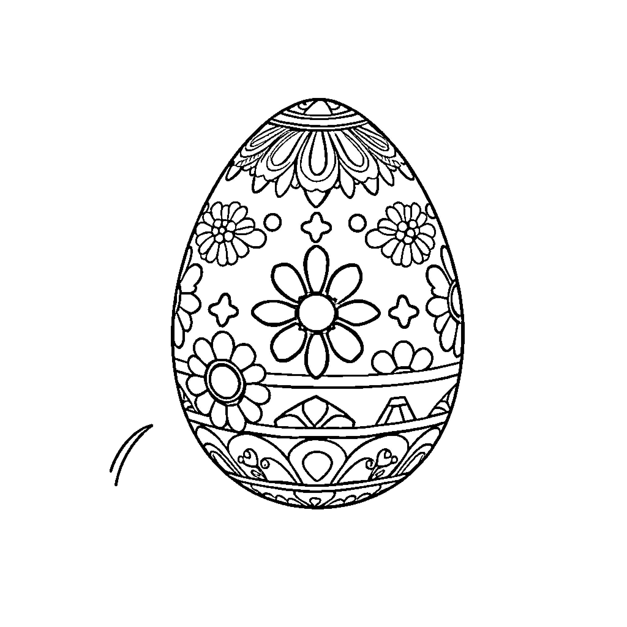 Easter Egg with Floral Patterns and Designs Coloring Page (free black-and-white line drawing printable PDF for all, from beginners to advanced learners, including children, teens, adults, and seniors)