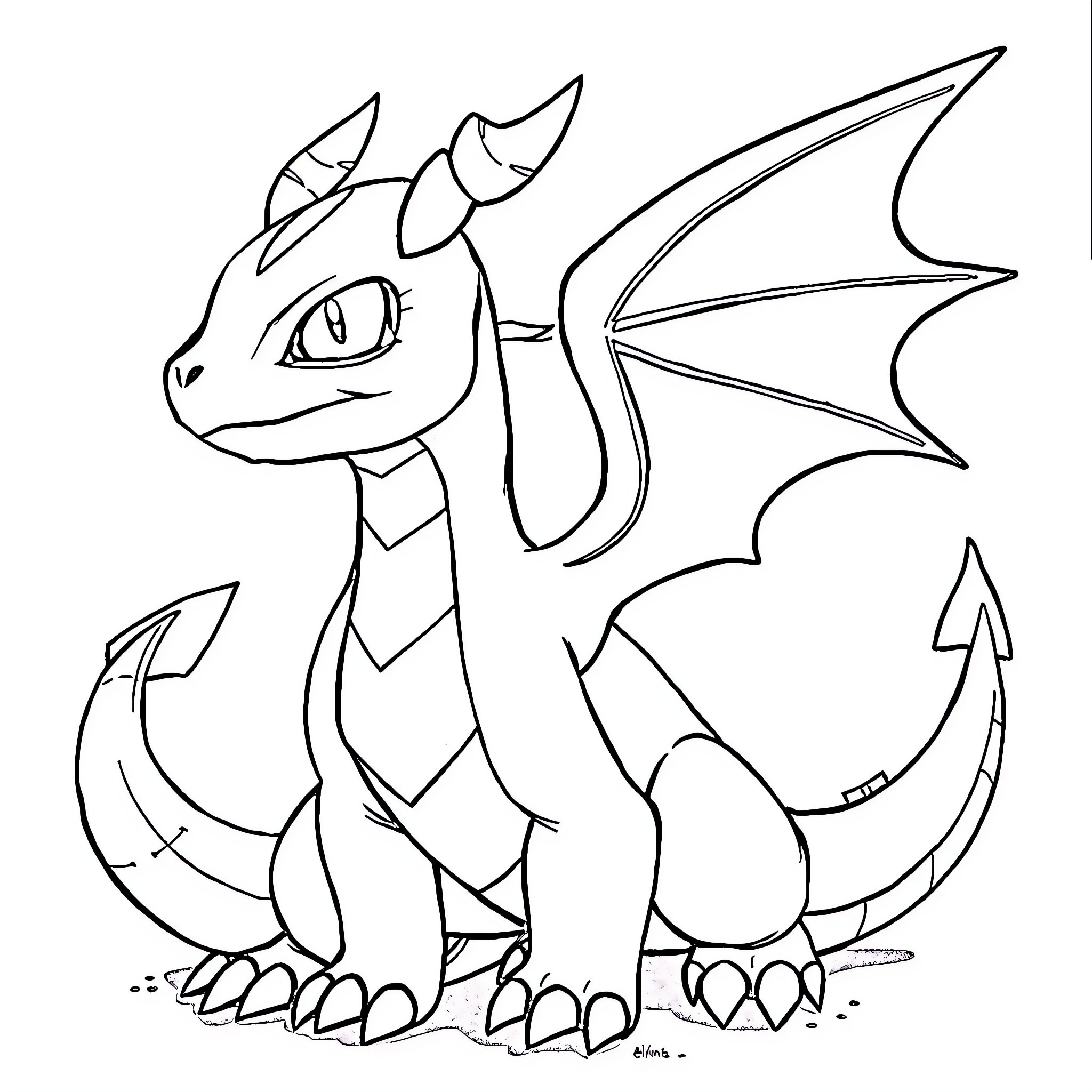 Dragon with Intense Gaze and Expressive Pose Coloring Page (free black-and-white line drawing printable PDF for all, from beginners to advanced learners, including children, teens, adults, and seniors)