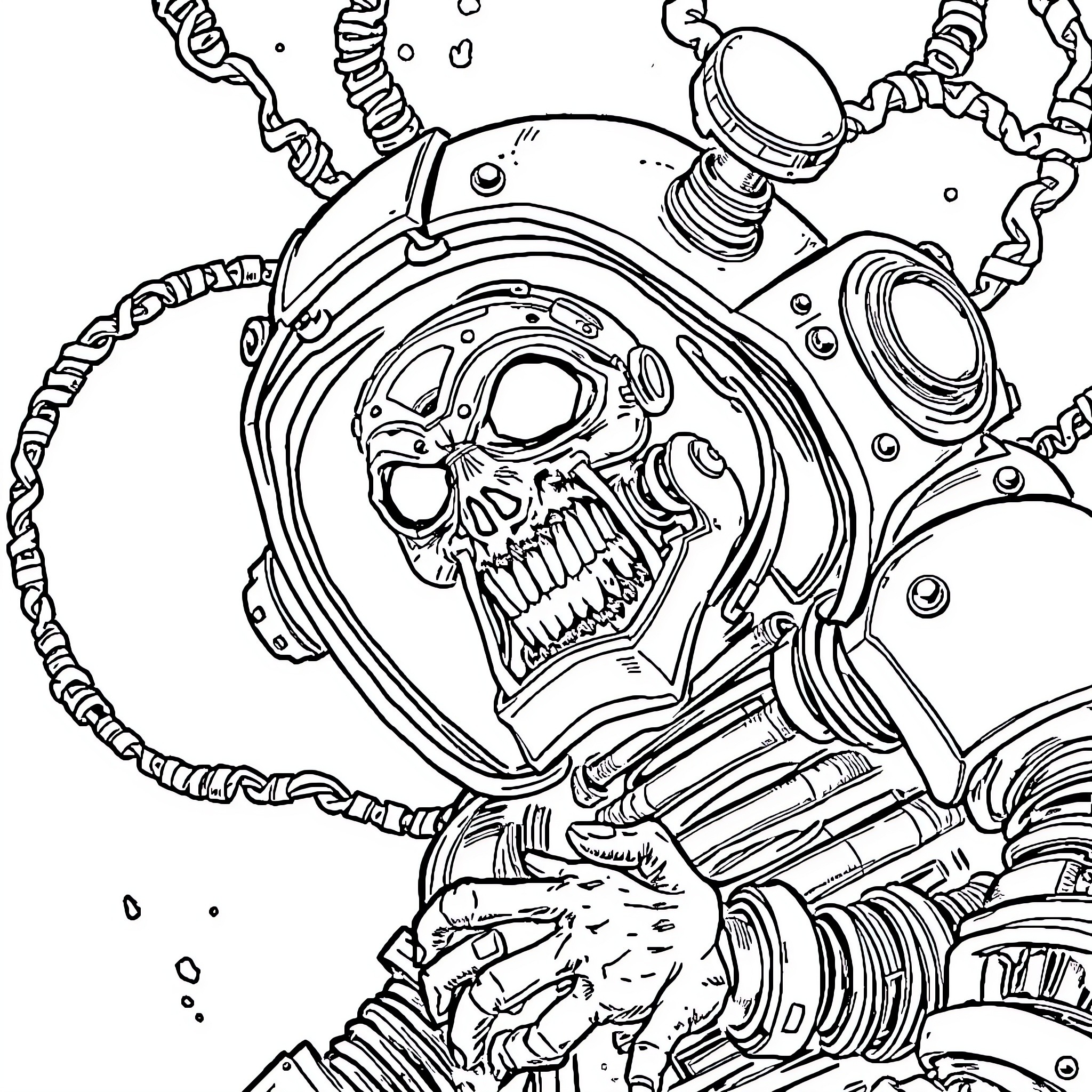 William Afton's Twisted Robotic Nightmare Coloring Page (free black-and-white line drawing printable PDF for all, from beginners to advanced learners, including children, teens, adults, and seniors)