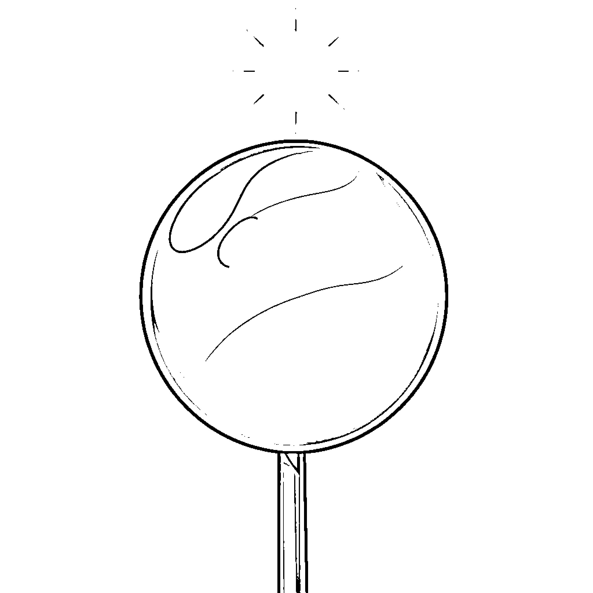 Bubble Gum Reflected in a Circular Mirror Coloring Page (free black-and-white line drawing printable PDF for all, from beginners to advanced learners, including children, teens, adults, and seniors)