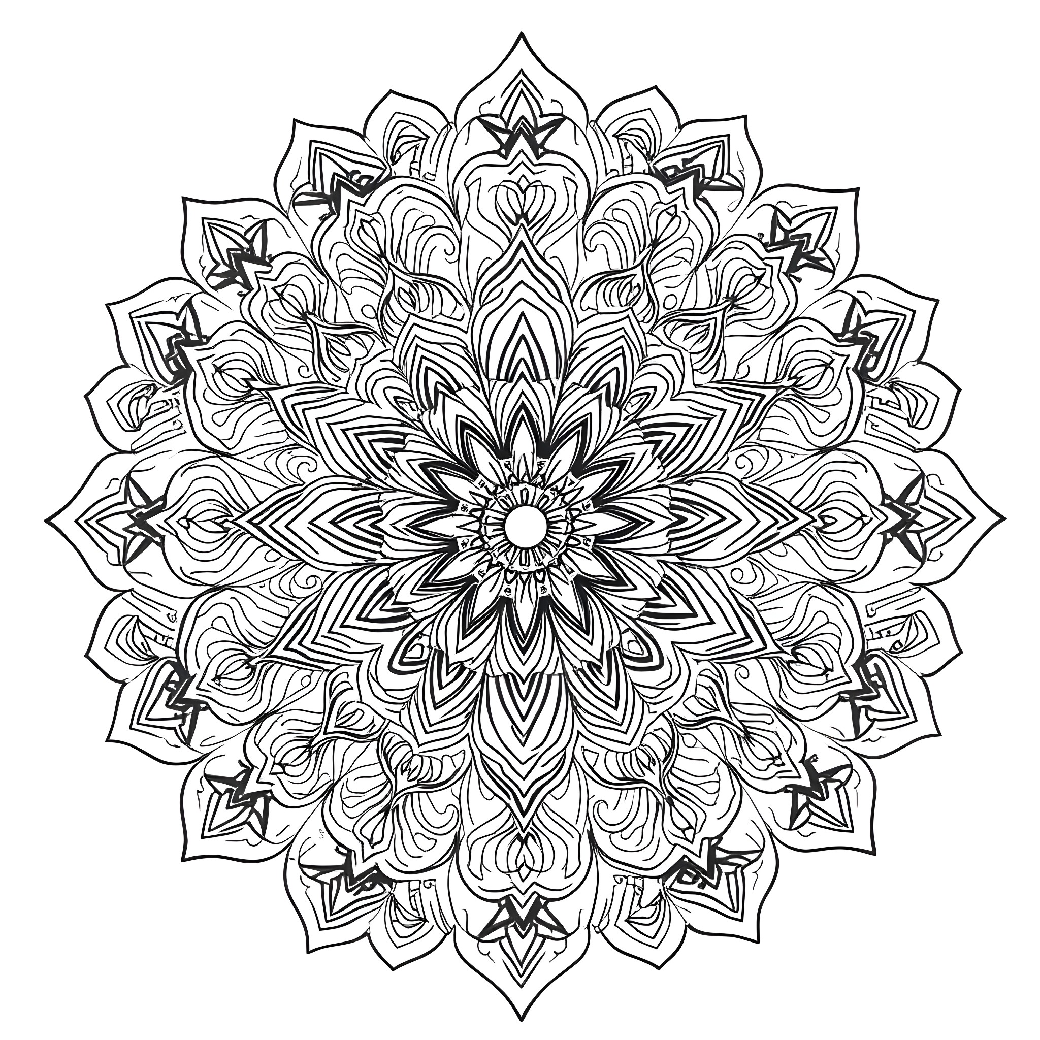 Mandalas with intricate floral patterns and geometric shapes Coloring Page (free black-and-white line drawing printable PDF for all, from beginners to advanced learners, including children, teens, adults, and seniors)