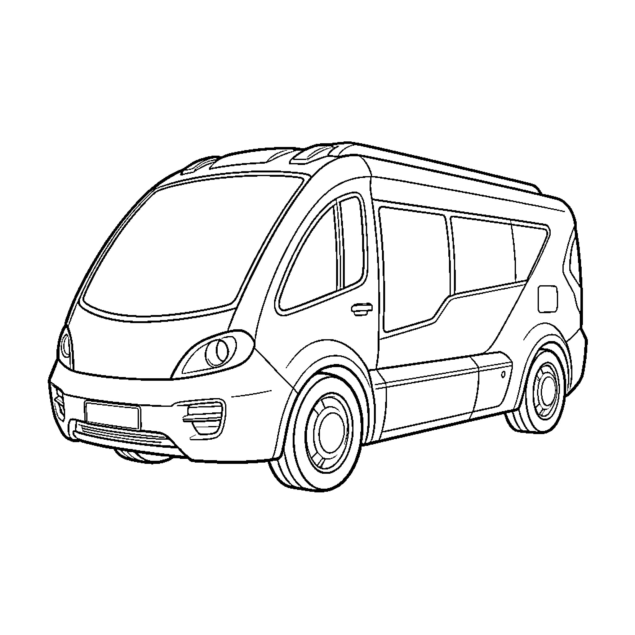 Vehicle parked on a plain background Coloring Page (free black-and-white line drawing printable PDF for all, from beginners to advanced learners, including children, teens, adults, and seniors)