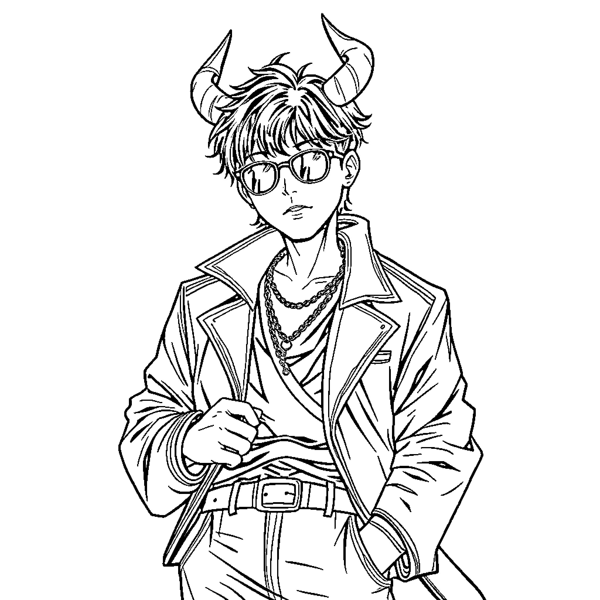 Rumi - Manga-inspired Character in Casual Attire Coloring Page (free black-and-white line drawing printable PDF for all, from beginners to advanced learners, including children, teens, adults, and seniors)