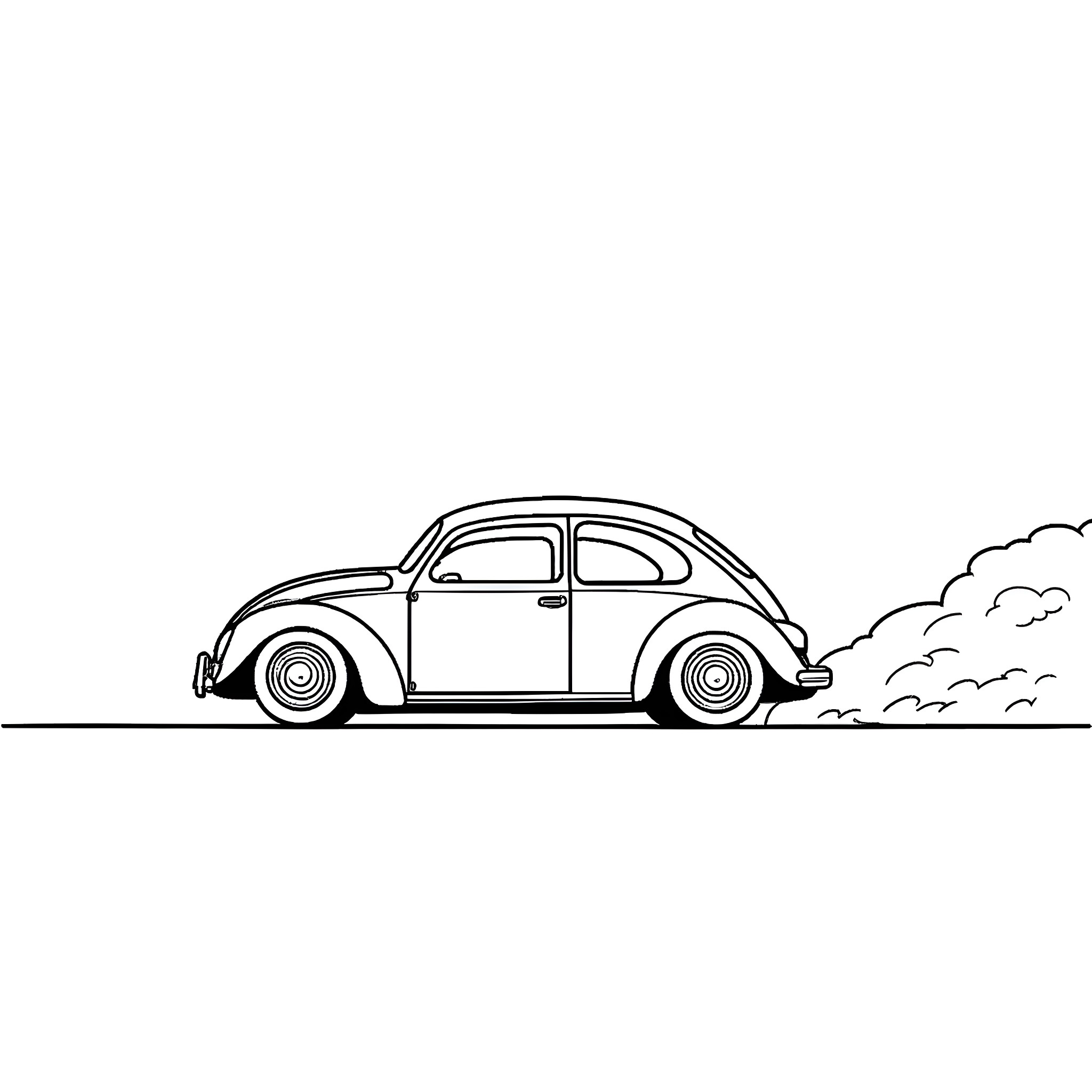 Mini vintage car on a simple road Coloring Page (free black-and-white line drawing printable PDF for all, from beginners to advanced learners, including children, teens, adults, and seniors)