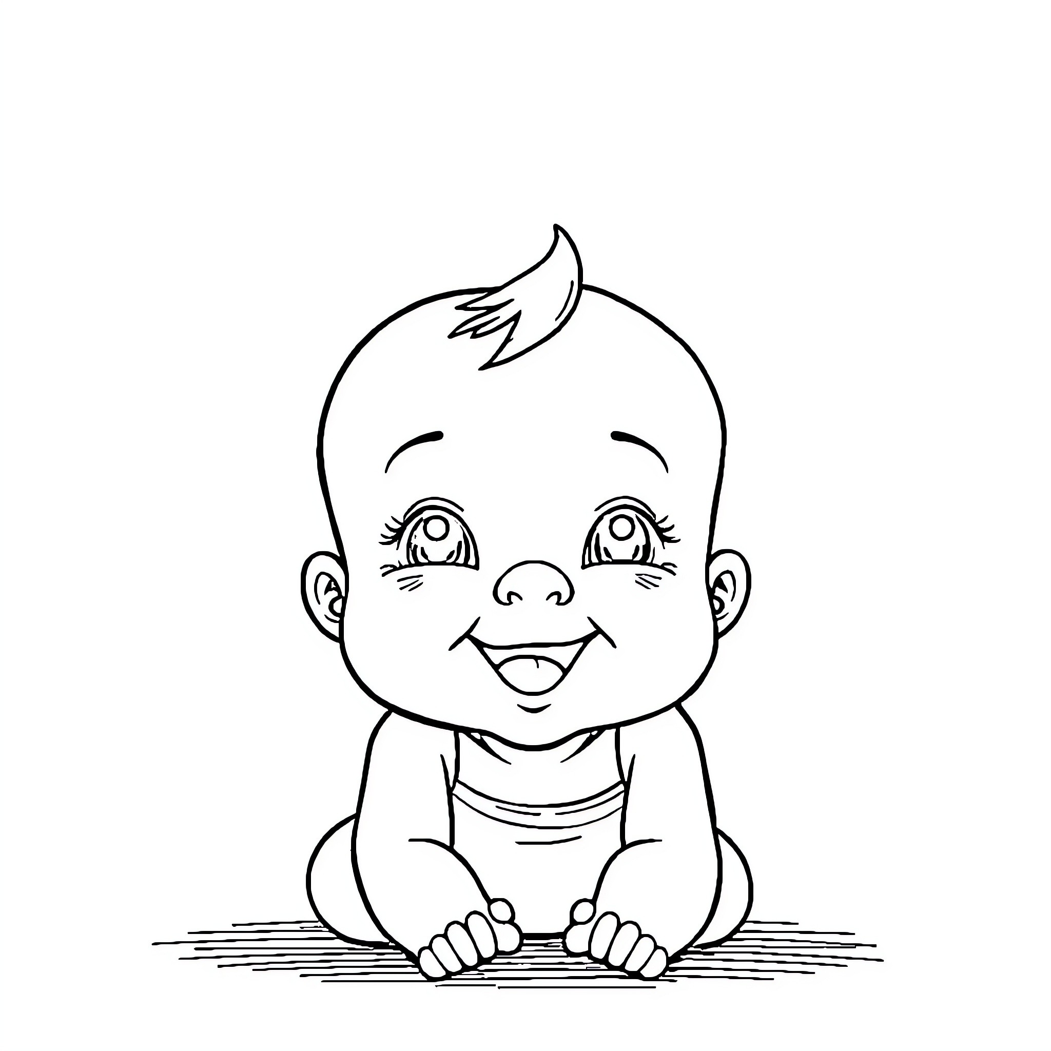 Baby smiling happily on the floor Coloring Page (free black-and-white line drawing printable PDF for all, from beginners to advanced learners, including children, teens, adults, and seniors)