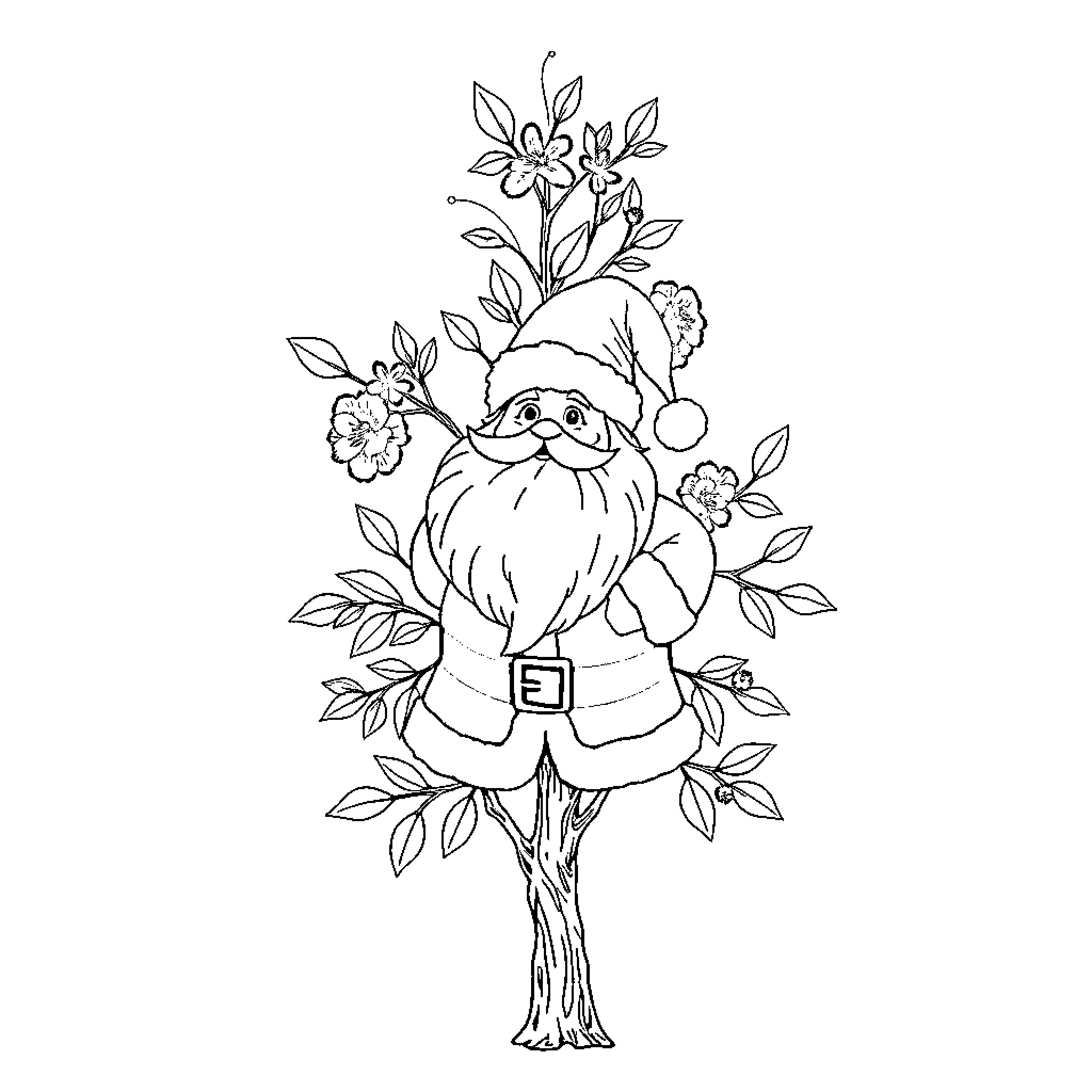 Laburnum gnome among blooming flowers Coloring Page (free black-and-white line drawing printable PDF for all, from beginners to advanced learners, including children, teens, adults, and seniors)