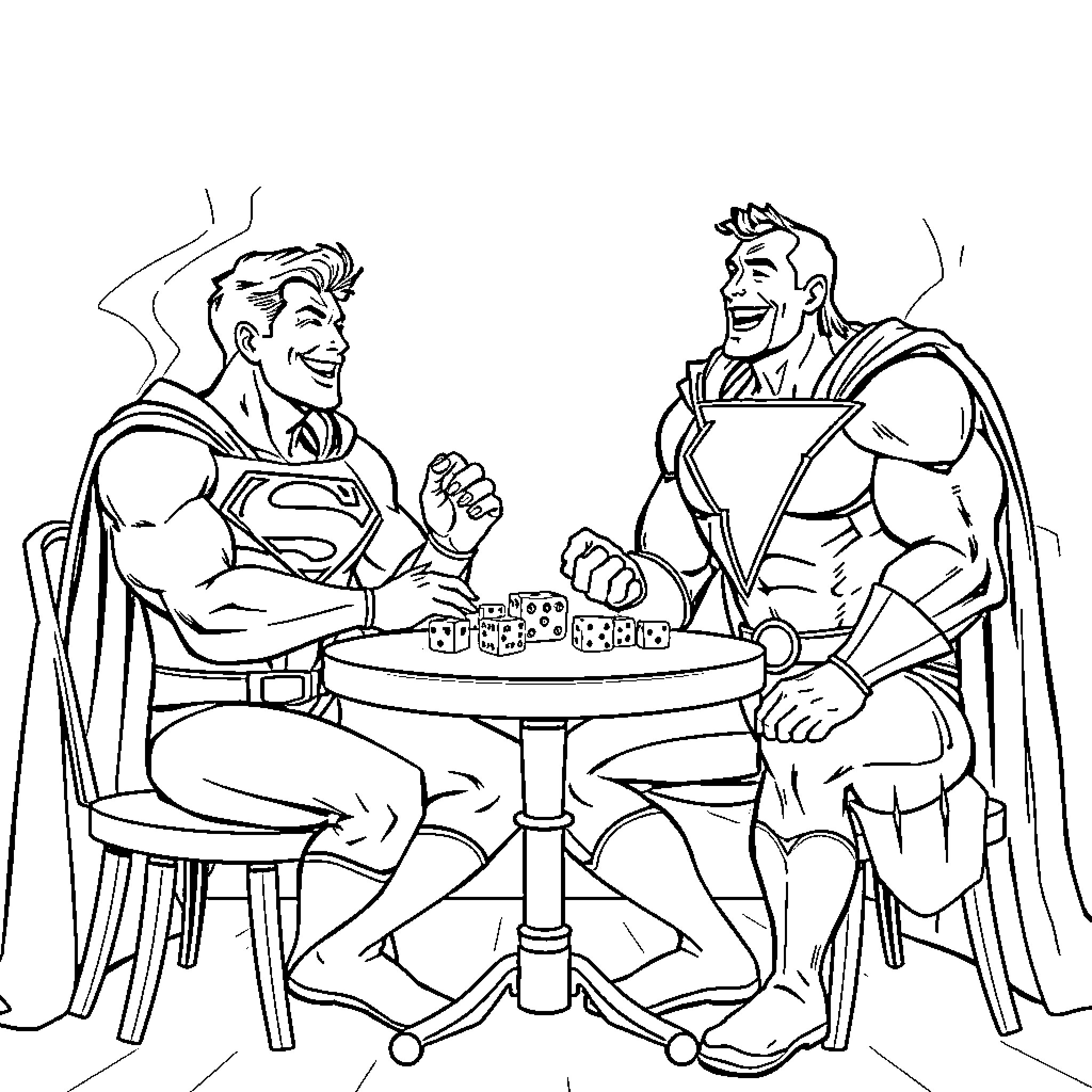 Superman and friend engaging in friendly competition Coloring Page (free black-and-white line drawing printable PDF for all, from beginners to advanced learners, including children, teens, adults, and seniors)