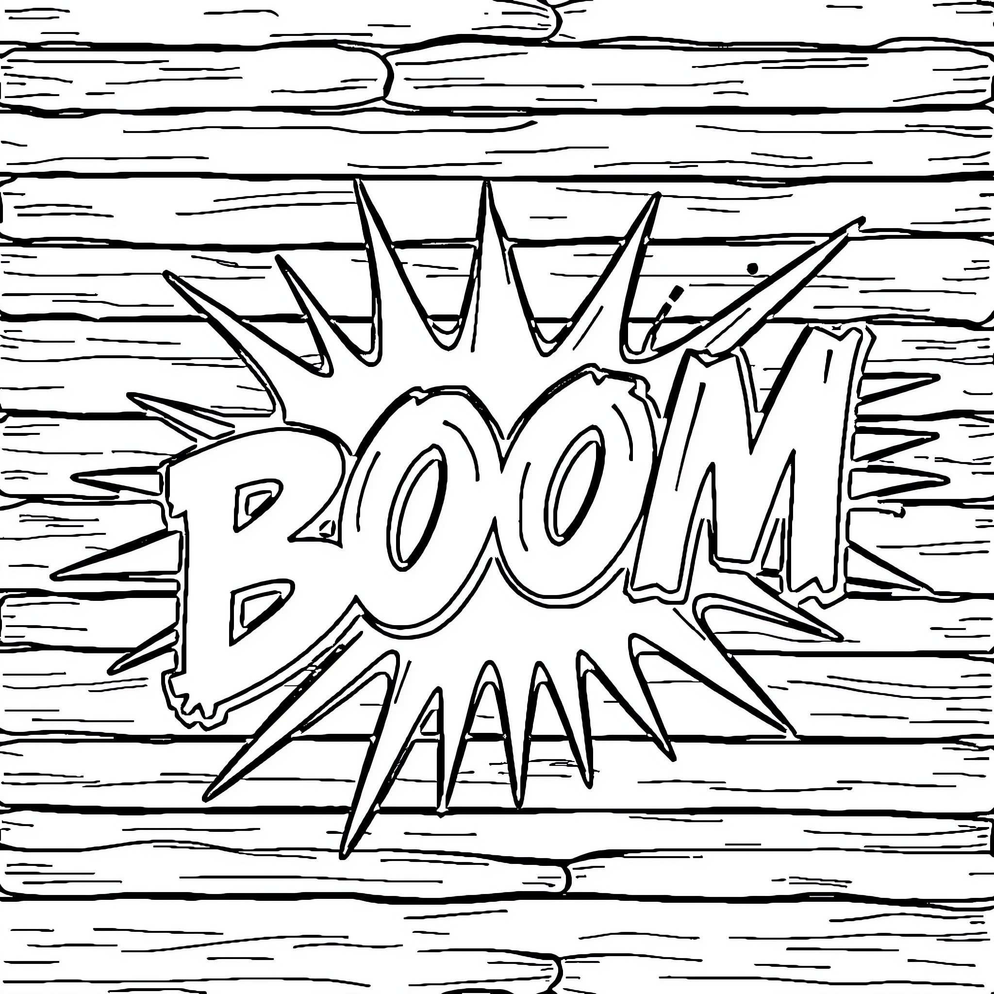 Boom Comic Book Explosion Coloring Page (free black-and-white line drawing printable PDF for all, from beginners to advanced learners, including children, teens, adults, and seniors)
