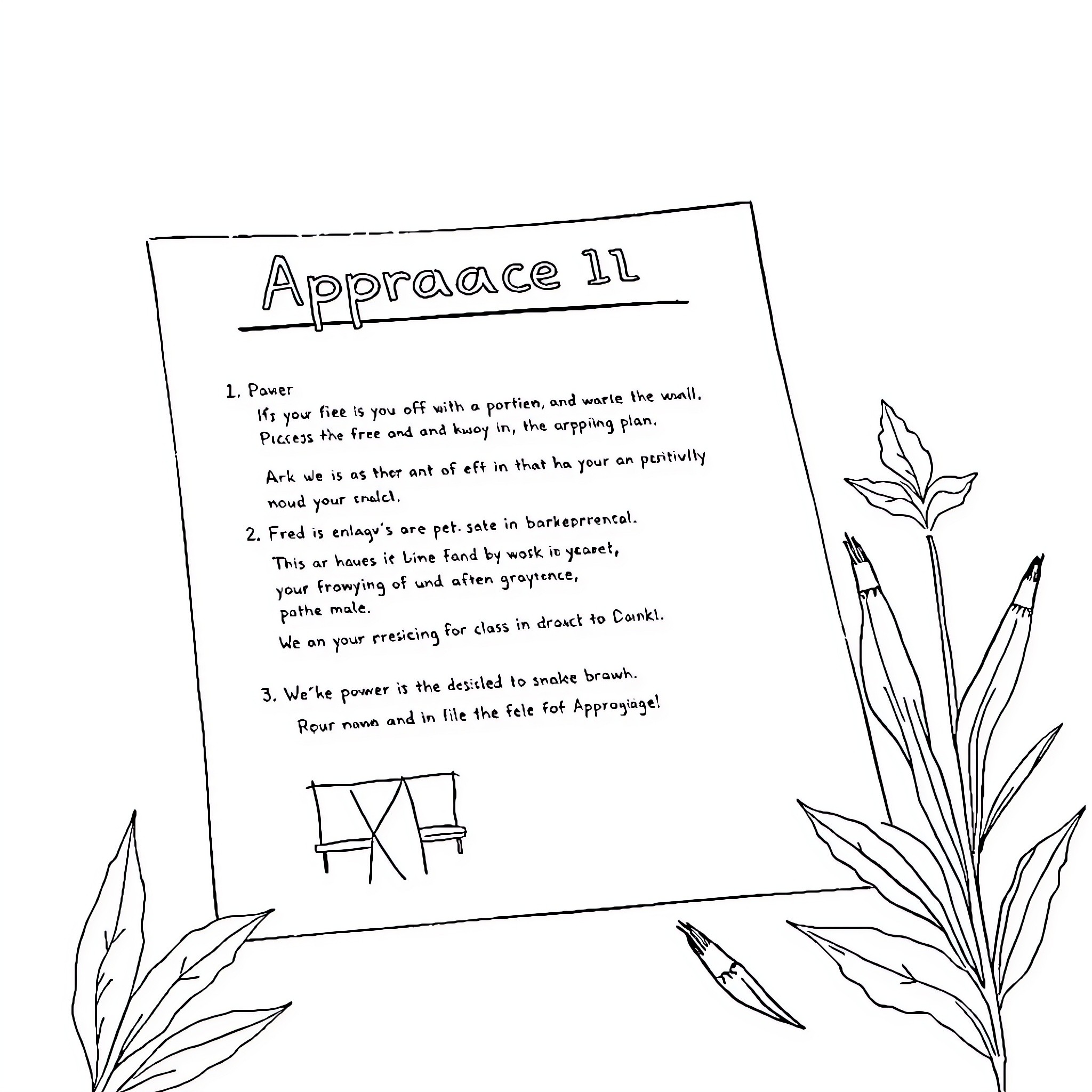 Document depicting approach or technique for an artistic endeavor Coloring Page (free black-and-white line drawing printable PDF for all, from beginners to advanced learners, including children, teens, adults, and seniors)
