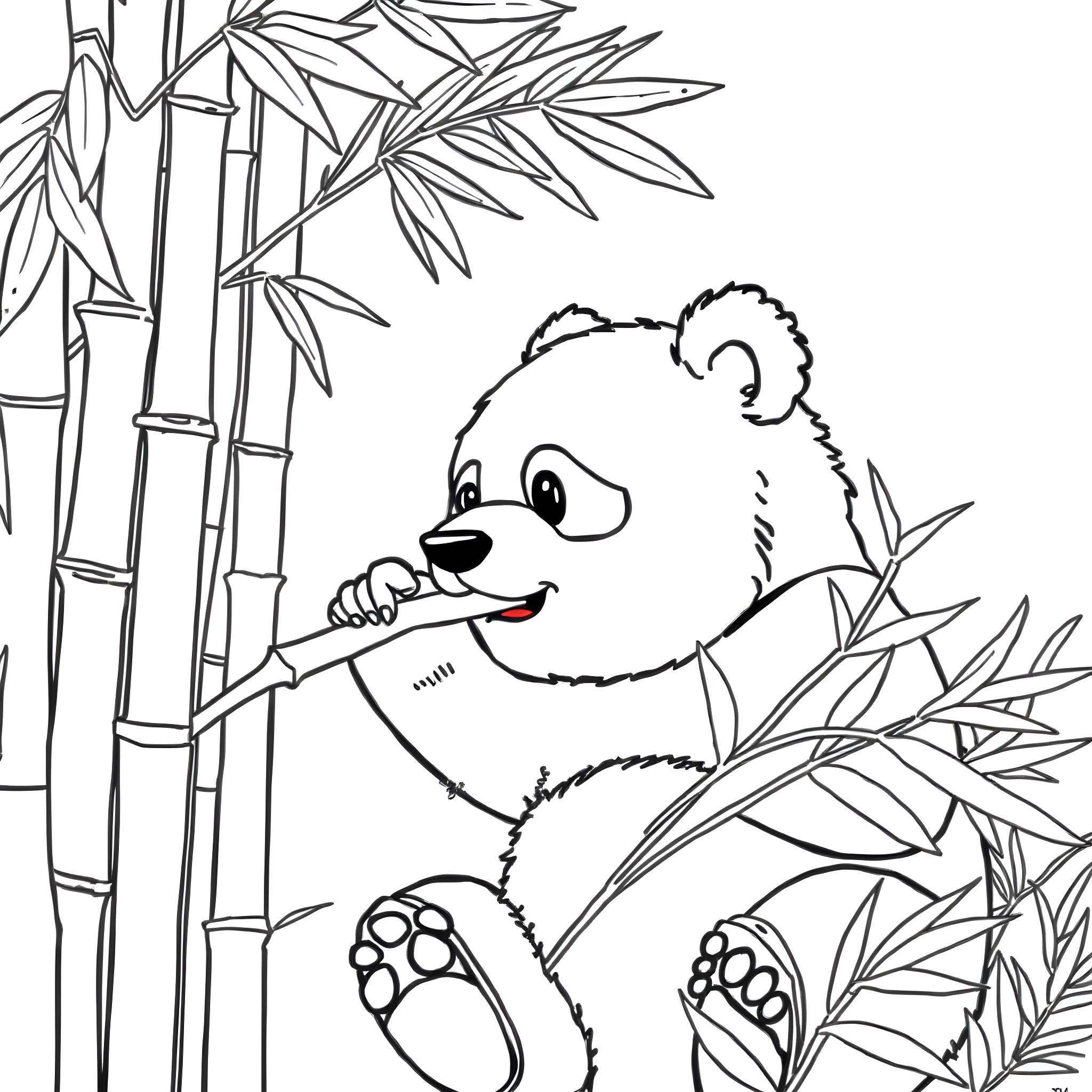 Panda exploring bamboo forest with curiosity Coloring Page (free black-and-white line drawing printable PDF for all, from beginners to advanced learners, including children, teens, adults, and seniors)