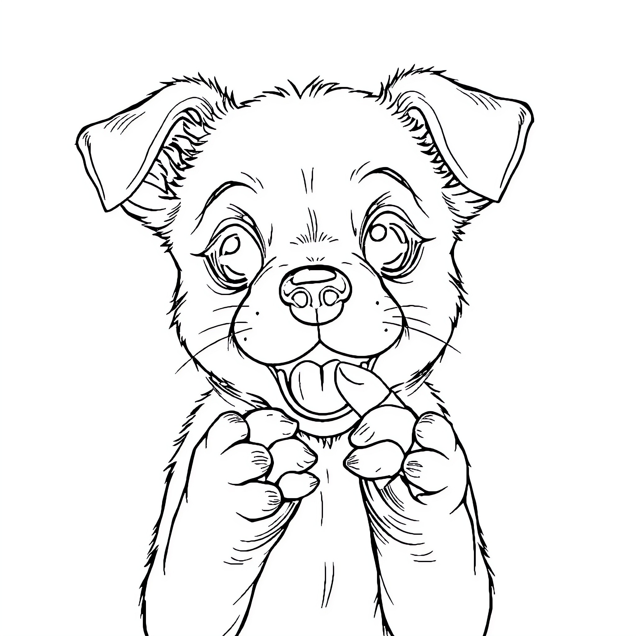 Dog with Playful Expression Coloring Page (free black-and-white line drawing printable PDF for all, from beginners to advanced learners, including children, teens, adults, and seniors)