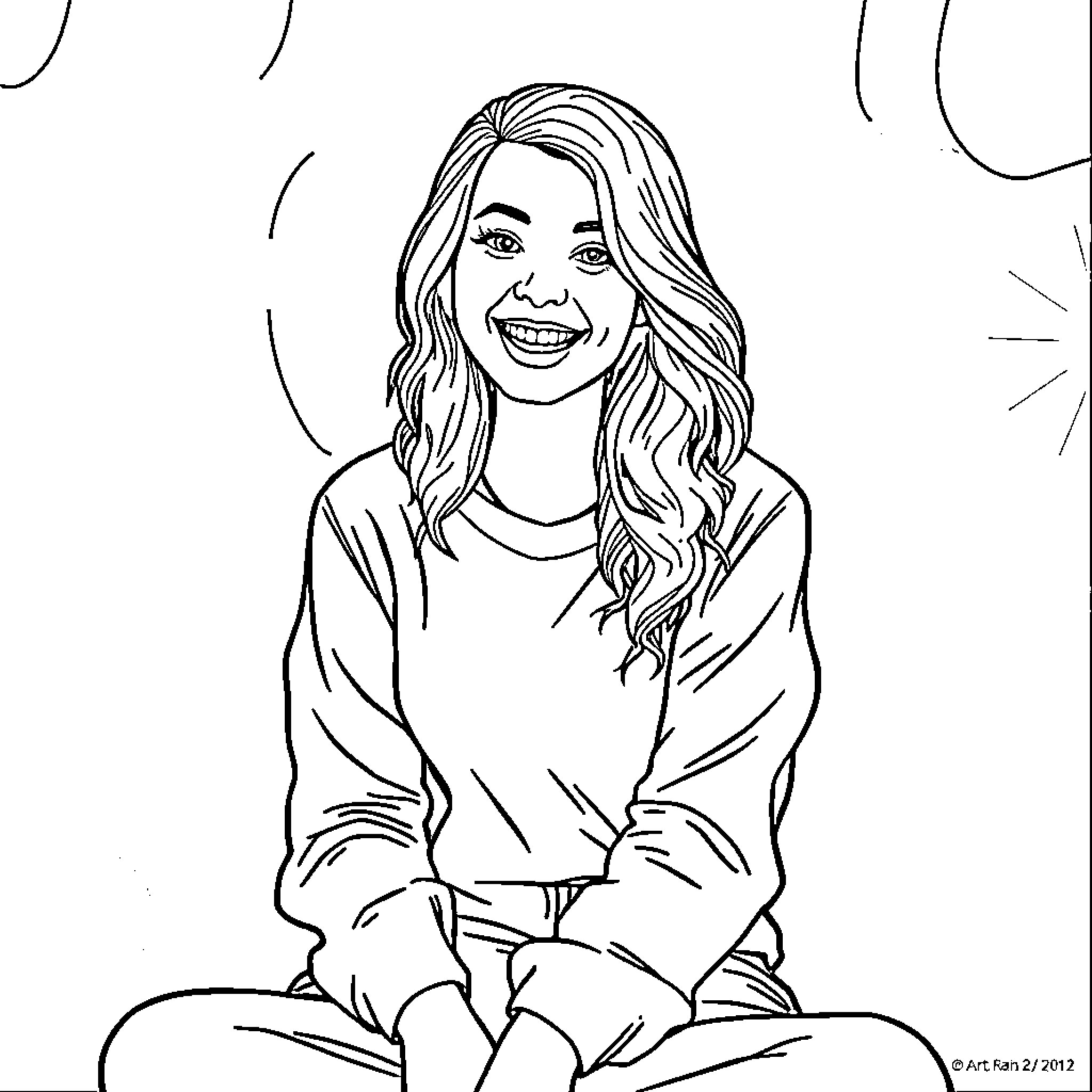 Youtuber smiling cheerfully in casual attire Coloring Page (free black-and-white line drawing printable PDF for all, from beginners to advanced learners, including children, teens, adults, and seniors)