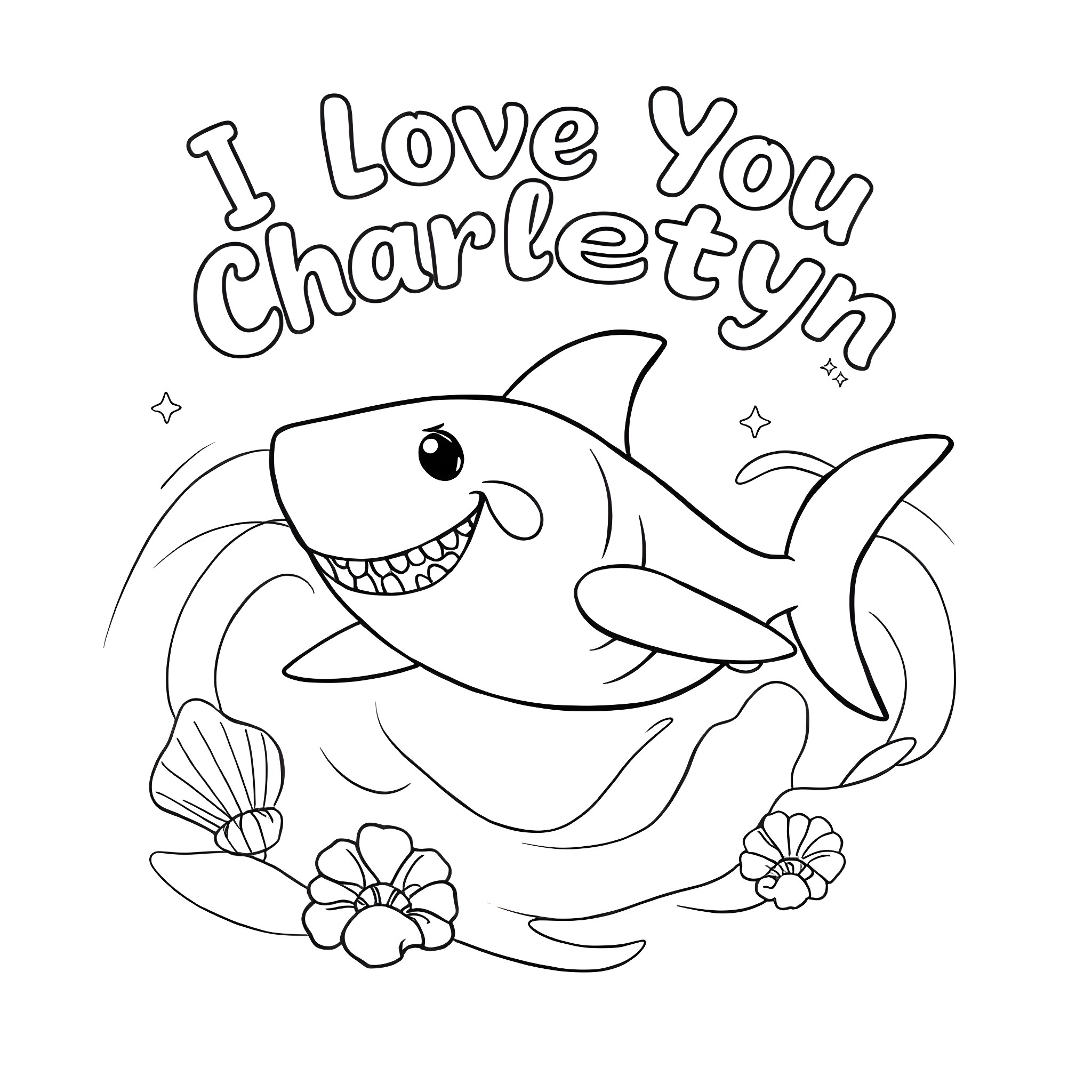 Baby Shark's Charming Love for You Coloring Page (free black-and-white line drawing printable PDF for all, from beginners to advanced learners, including children, teens, adults, and seniors)