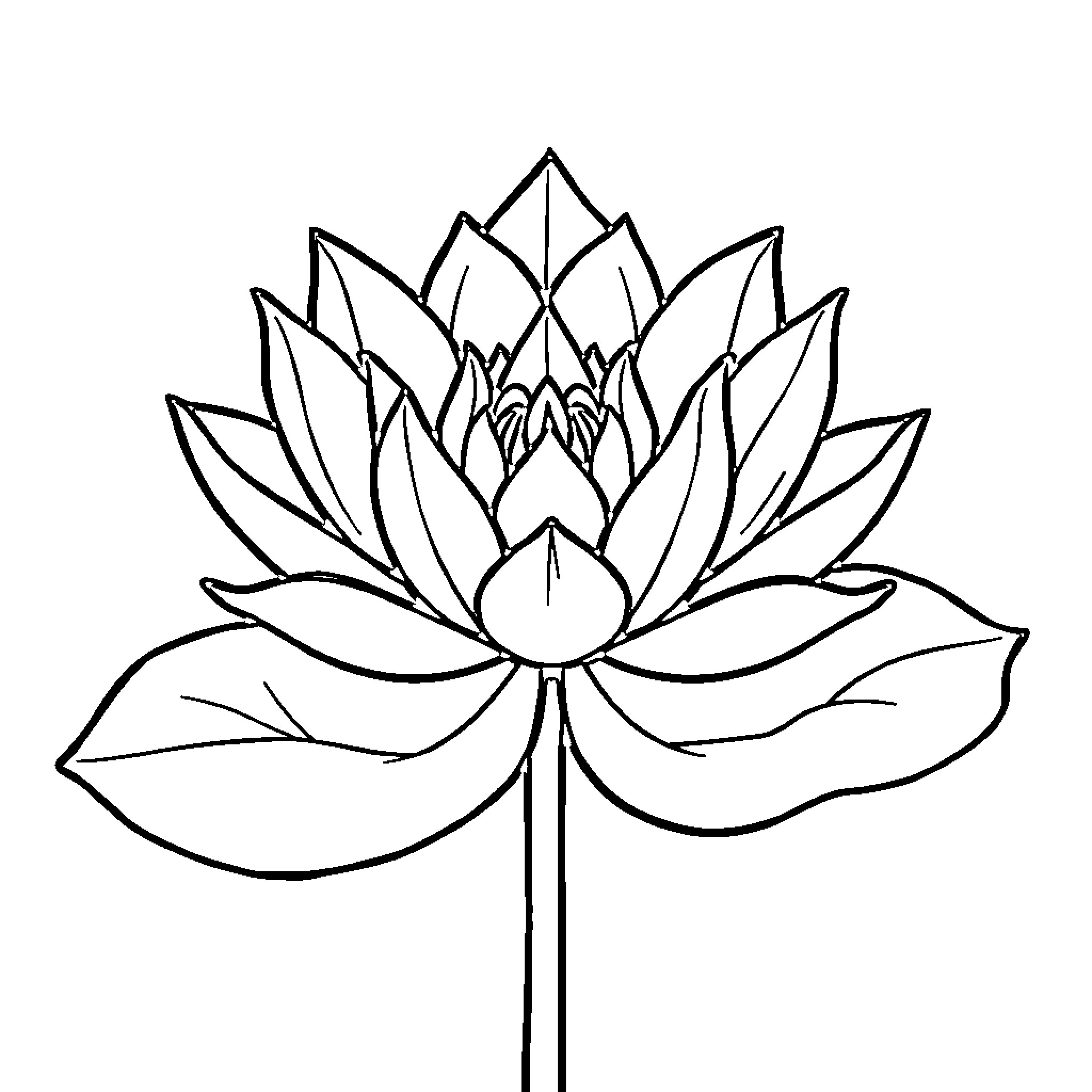 Lotus flower silhouette illustration Coloring Page (free black-and-white line drawing printable PDF for all, from beginners to advanced learners, including children, teens, adults, and seniors)
