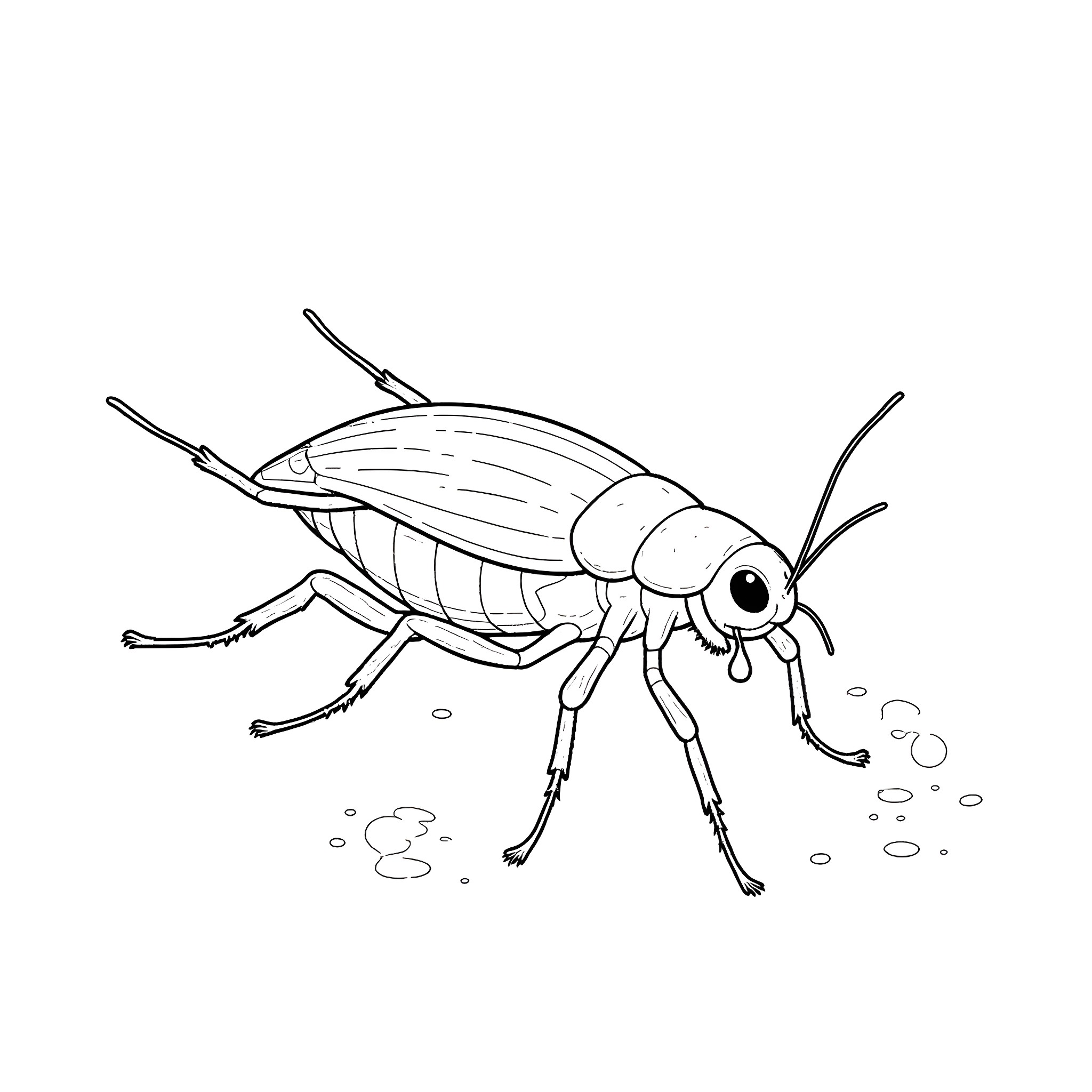 Cockroach scurrying on the ground Coloring Page (free black-and-white line drawing printable PDF for all, from beginners to advanced learners, including children, teens, adults, and seniors)