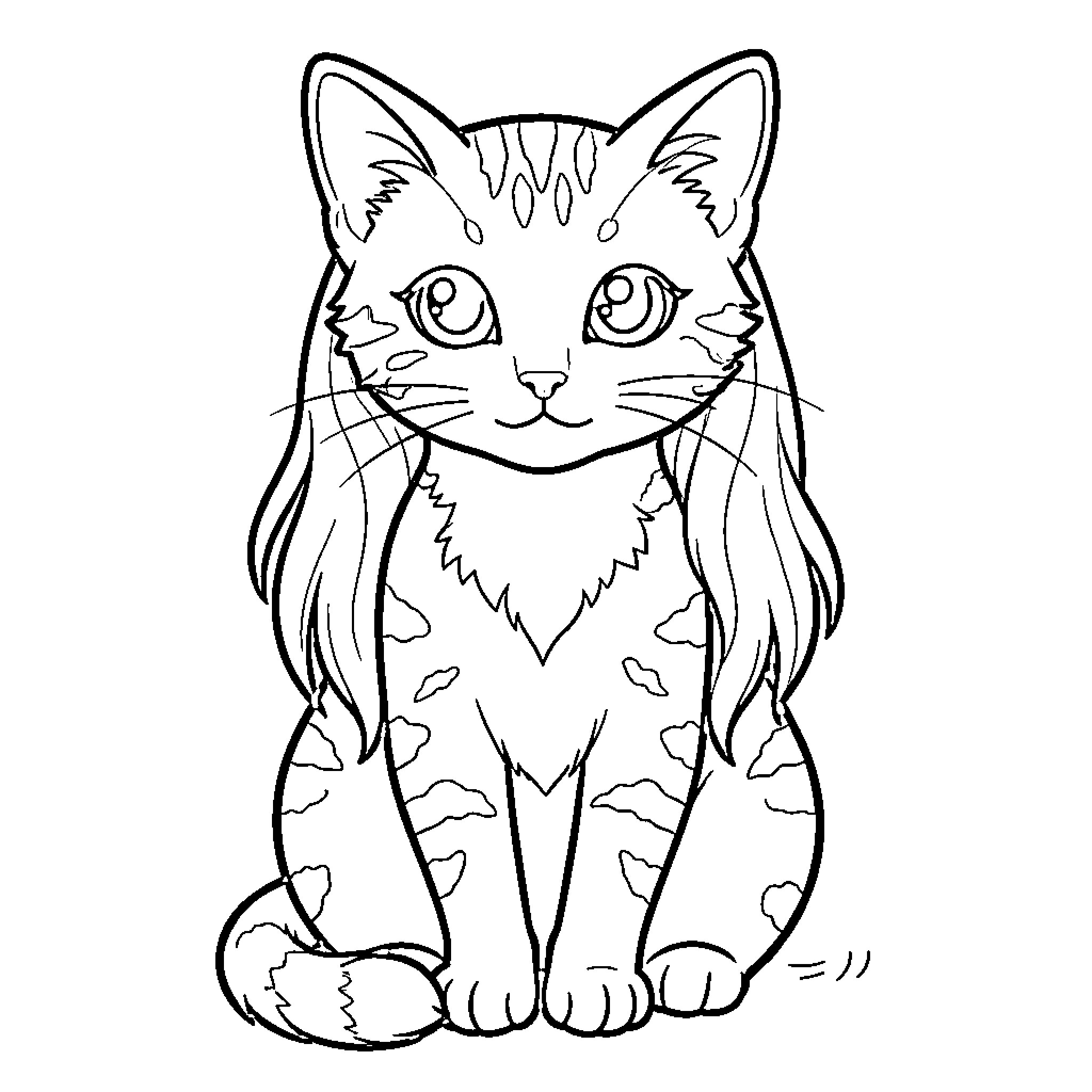 Cat coloring page with unique patterns Coloring Page (free black-and-white line drawing printable PDF for all, from beginners to advanced learners, including children, teens, adults, and seniors)