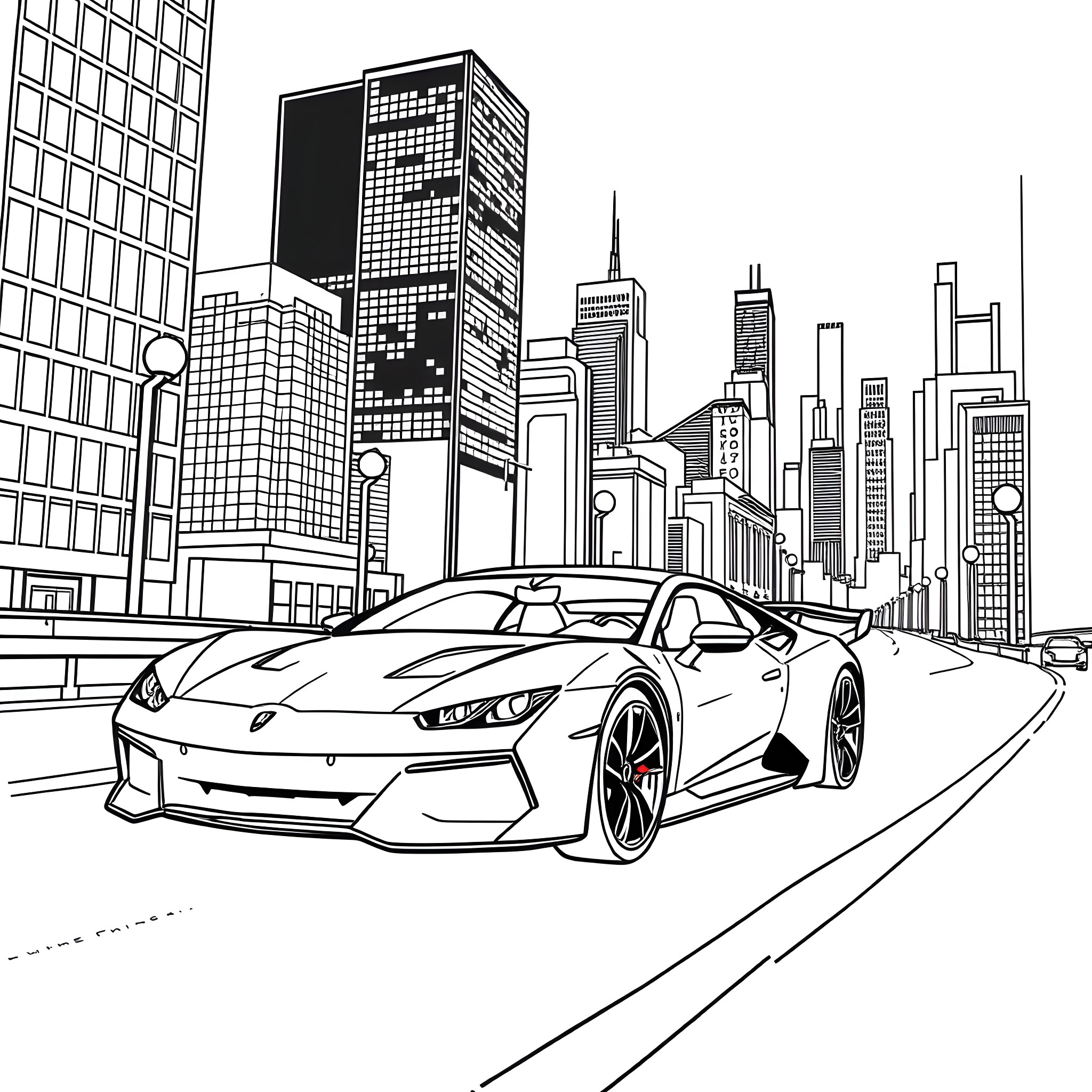 Visions of a Futuristic Cityscape Coloring Page (free black-and-white line drawing printable PDF for all, from beginners to advanced learners, including children, teens, adults, and seniors)