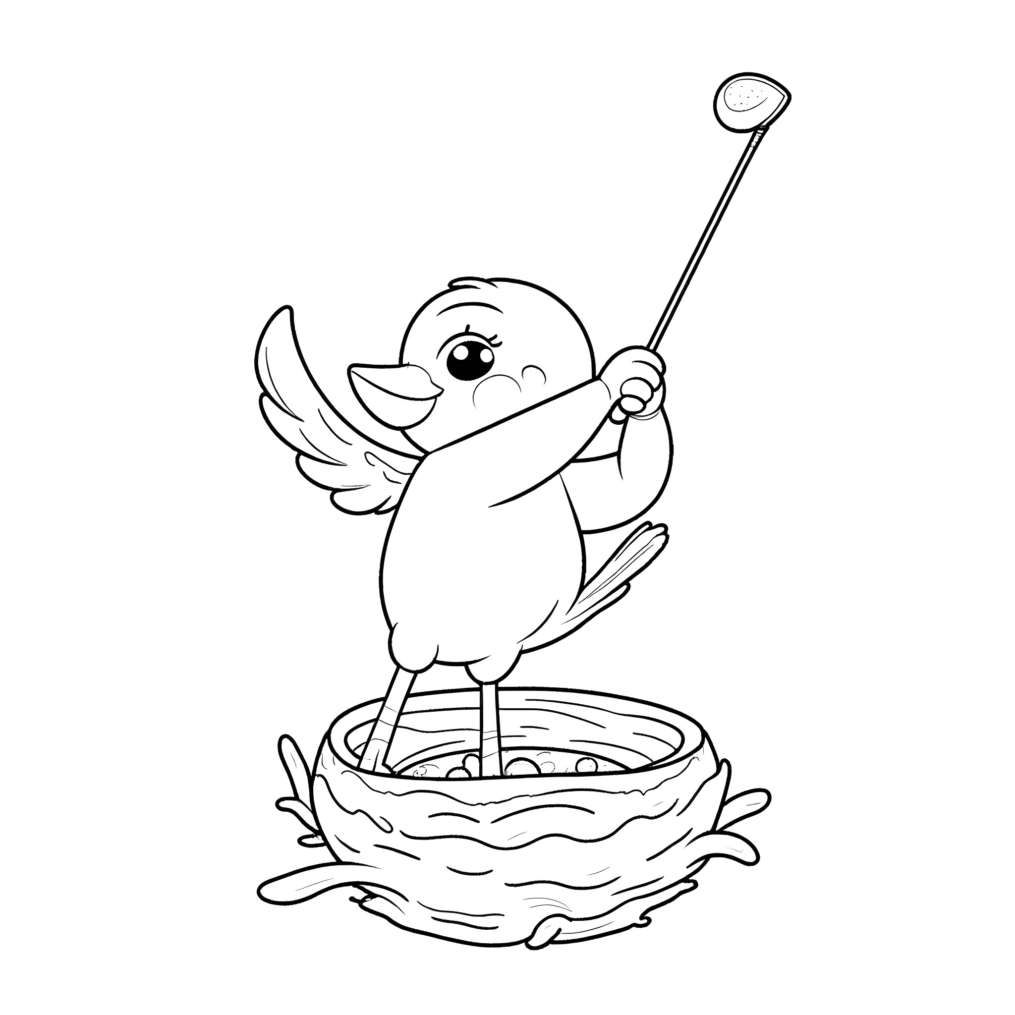 Bird building a nest Coloring Page (free black-and-white line drawing printable PDF for all, from beginners to advanced learners, including children, teens, adults, and seniors)