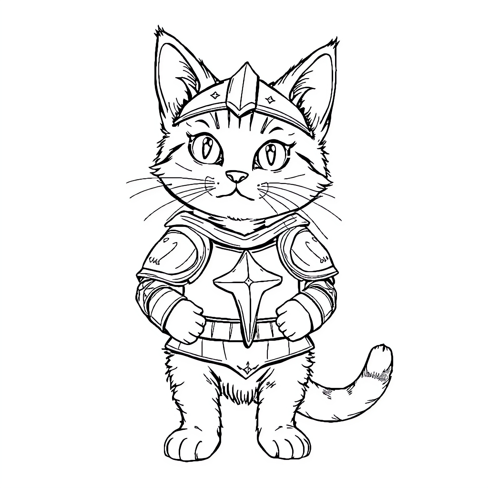 Cat dressed in fantasy outfit Coloring Page (free black-and-white line drawing printable PDF for all, from beginners to advanced learners, including children, teens, adults, and seniors)